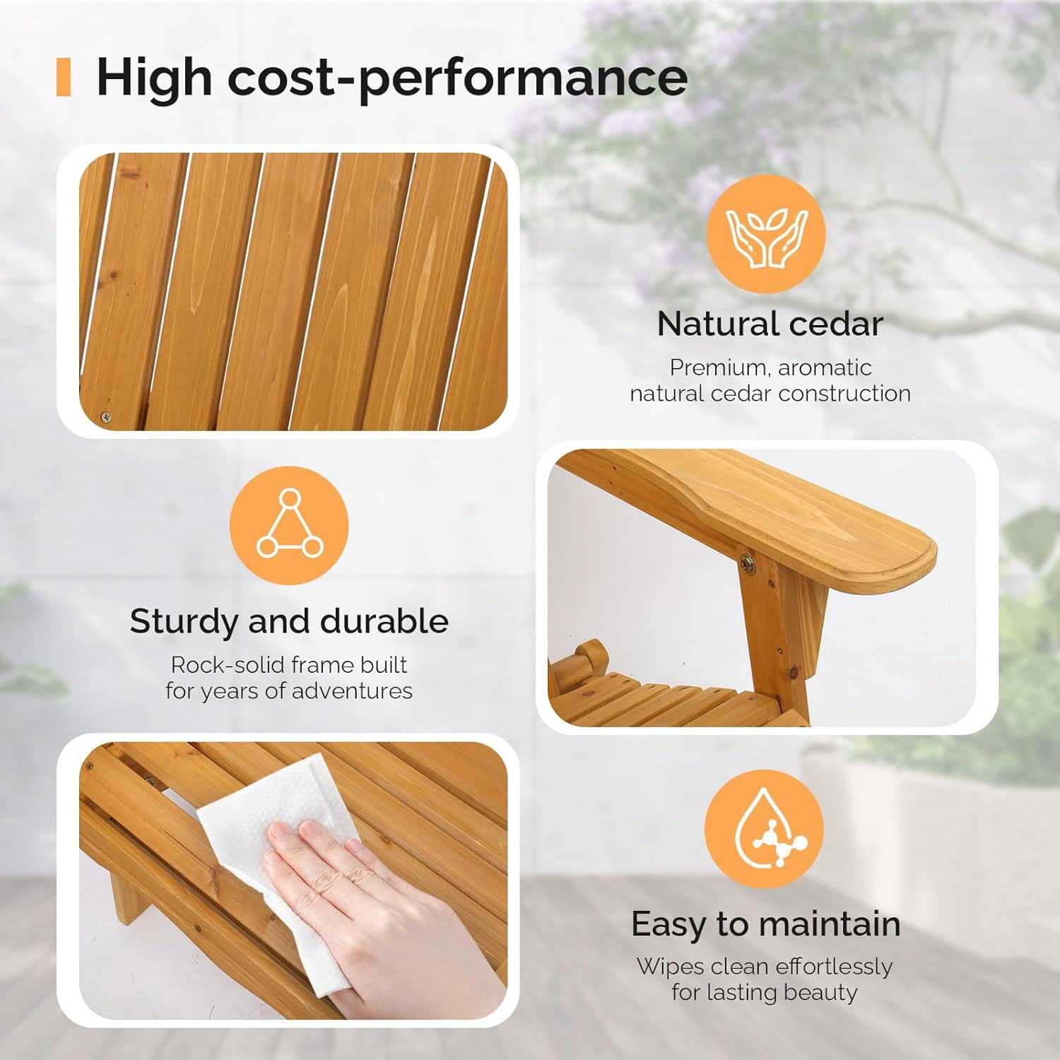 PEXMOR Folding Adirondack Chair, Heavy-Duty Wood Patio Lounge Chair for Fire Pit (Brown) 9yb8x