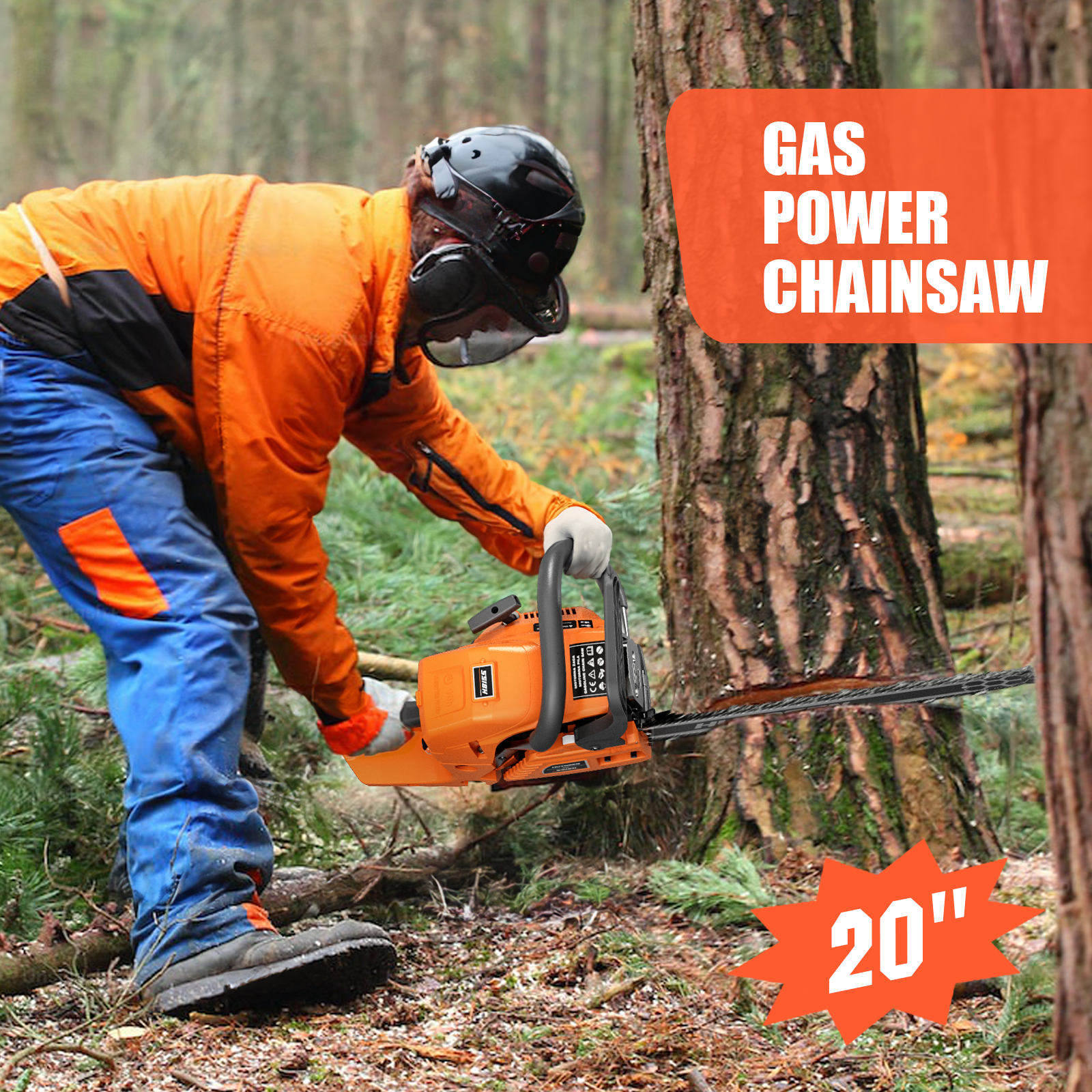 Vetoper 2-Stroke Gas Chainsaw Professional Wood Cutting Tool (Yellow, 20 in) ukoeg