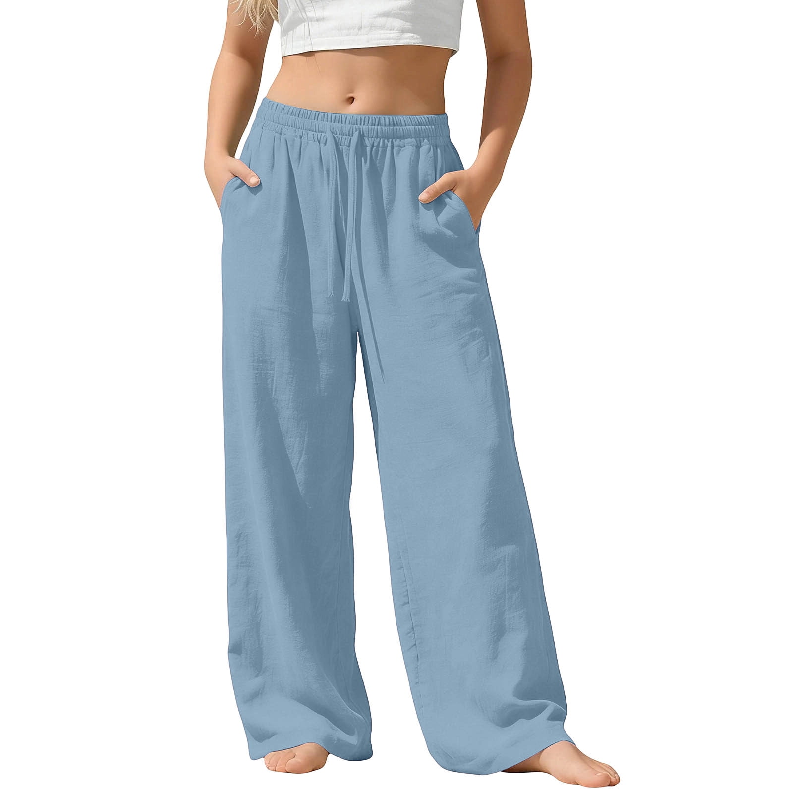 Atogsazn Kids Girls Wide Leg Sweatpants Casual Jogger Pants with Pockets (Light Blue, 5-6 Years) jpw1f