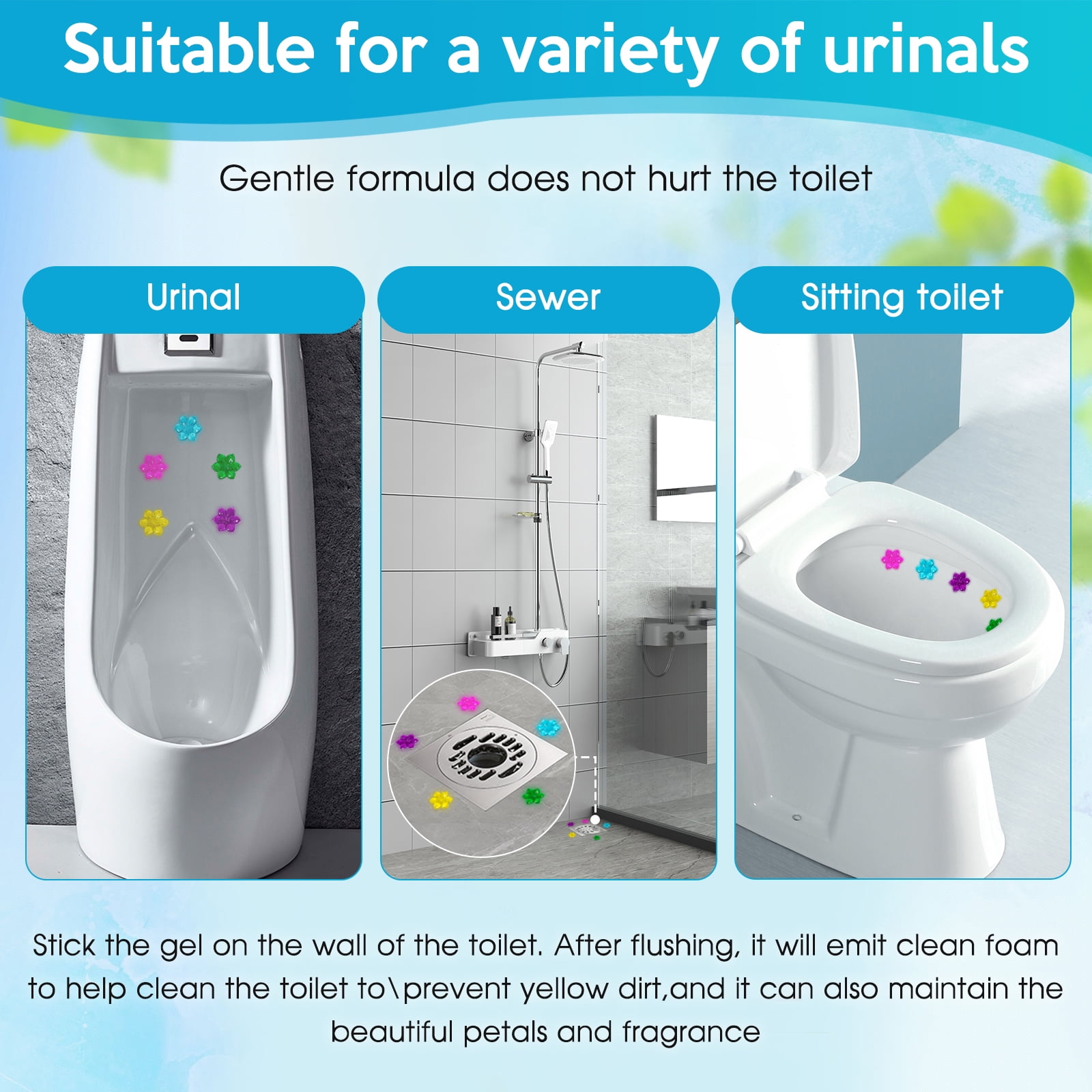 WEXLYN Toilet Bowl Cleaning Gel Stamps with Reusable Applicator (Rainshower Scent, 5 Count) z9r9s