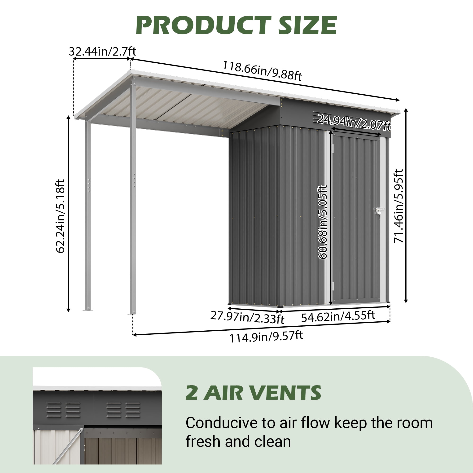 QDXDX Outdoor Gazebo with Lockable Storage Shed, Weather-Resistant Steel Garden Shelter (Gray, 5 ft x 3 ft) jgr3h