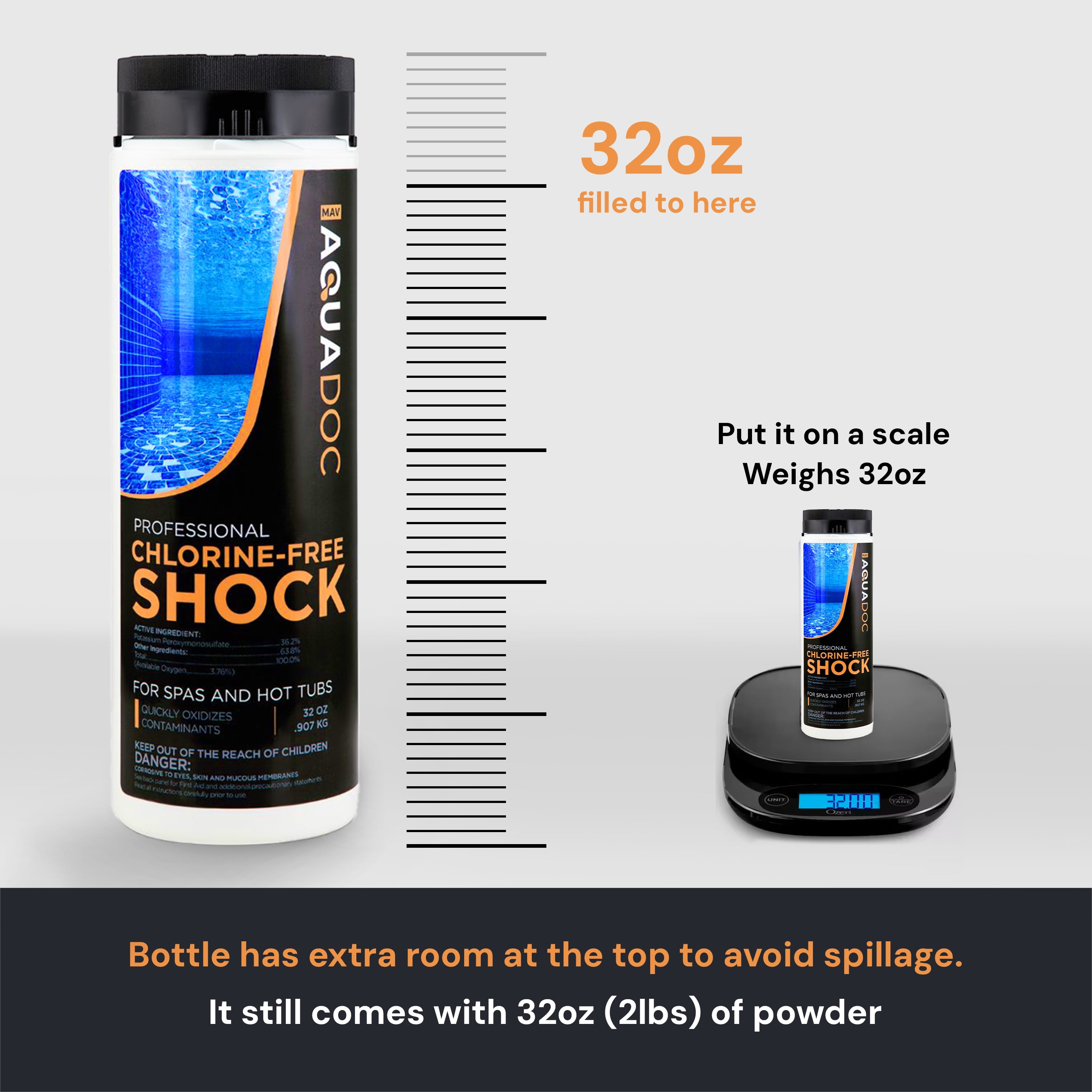 AquaDoc Non-Chlorine Spa Shock, Chlorine-Free Hot Tub Treatment & Oxidizer (32 oz) 0yhir