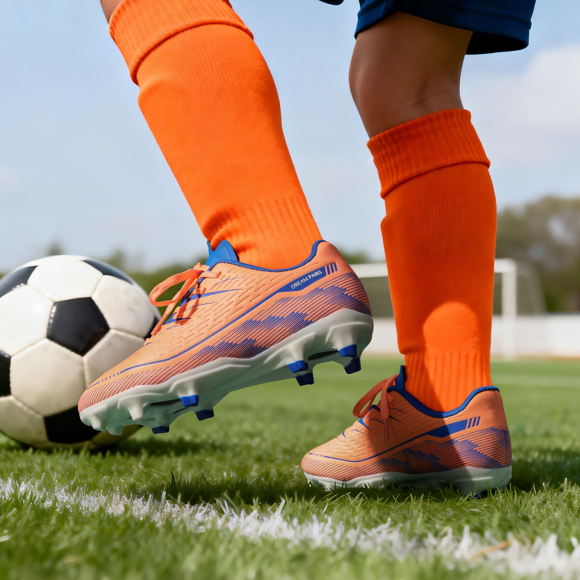 Dream Pairs Kids Multi Ground Soccer Cleats Athletic Football Shoes (Orange, 13 US Little Kid) uoocw