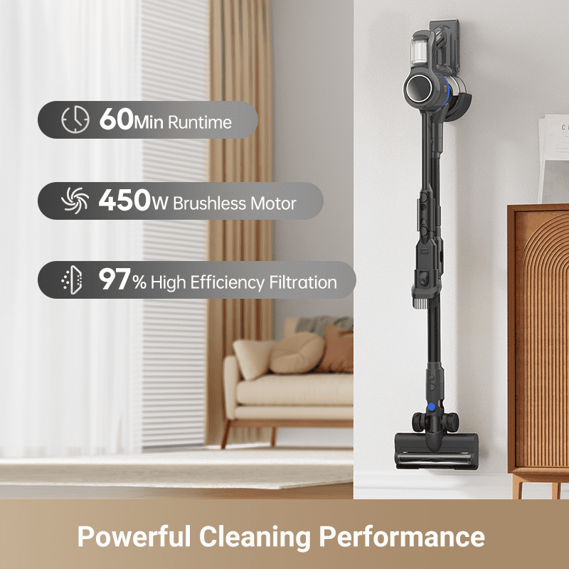 MOVA J30 Cordless Stick Vacuum Cleaner, 4-in-1 Lightweight Handheld Vacuum with 144AW Suction and LED Display (Black, 0.5 L) 5rfs1