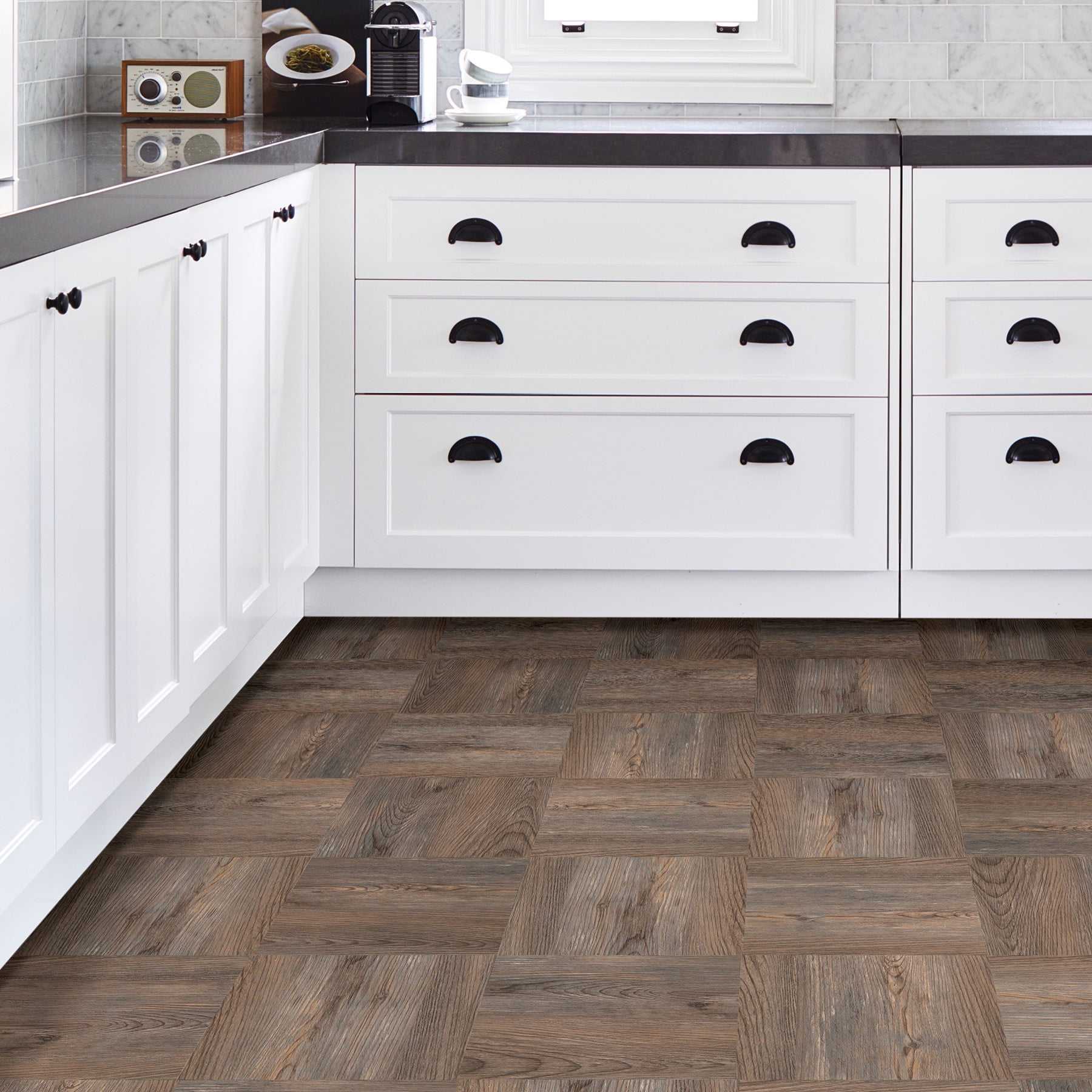 FloorPops Knotting Hill Peel & Stick Floor Tiles (Brown, 10 sq ft) z549g