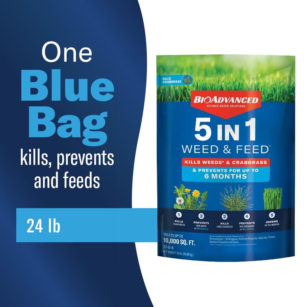 BioAdvanced 5-in-1 Weed and Feed Lawn Care Fertilizer (24 lb) rqdgu