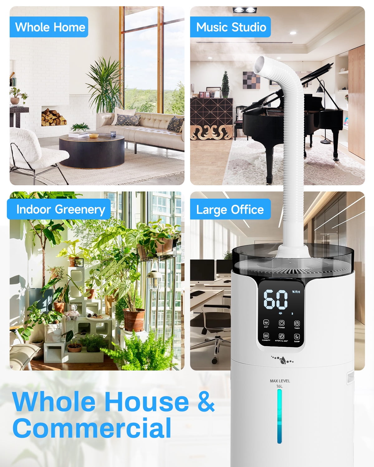 Lacidoll Smart Ultrasonic Cool Mist Humidifier for Large Rooms (White, 4.2 gal) 57i6l