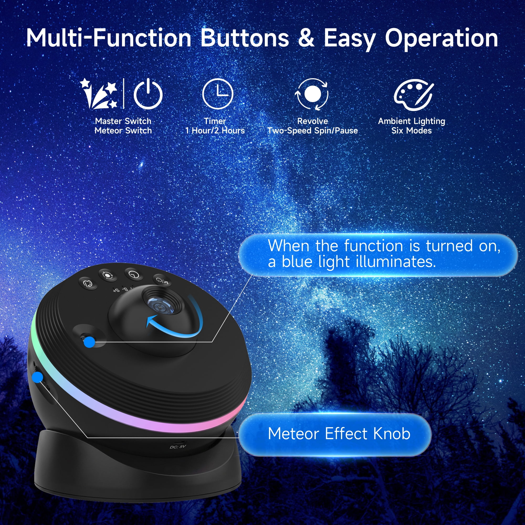 DAYBETTER Galaxy Projector, 4K HD 13-in-1 Planetarium Light Projector with Moving Meteor, Space Night Light for Bedroom (Black, 6.8 x 5.8 x 5.8 in) 1qai9