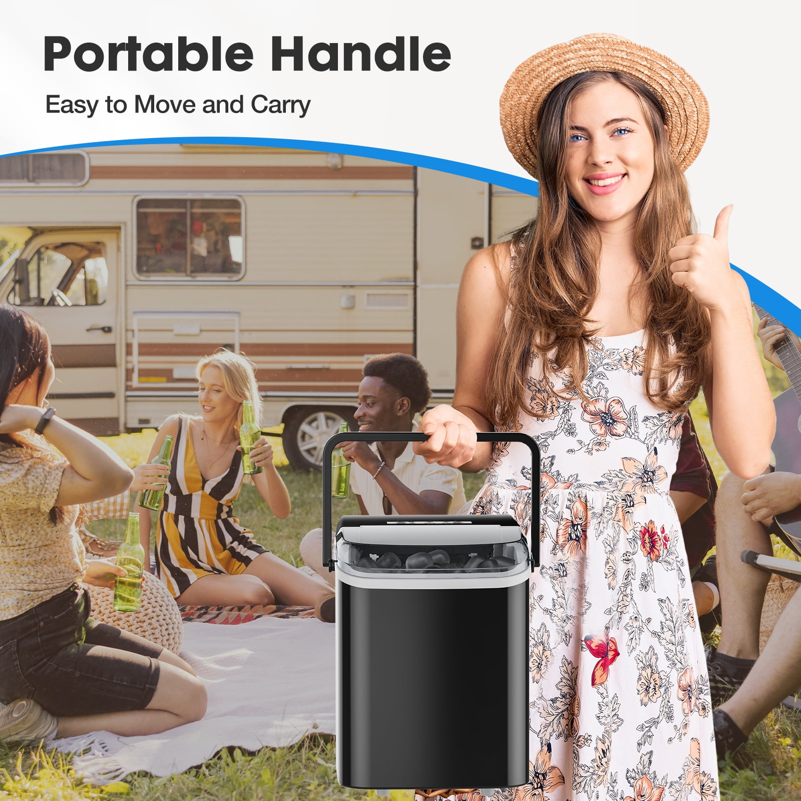 EDX Countertop Ice Maker, Portable Self-Cleaning Ice Machine with Handle and Scoop (Black, 26.5 lb Daily Capacity) w4hwj