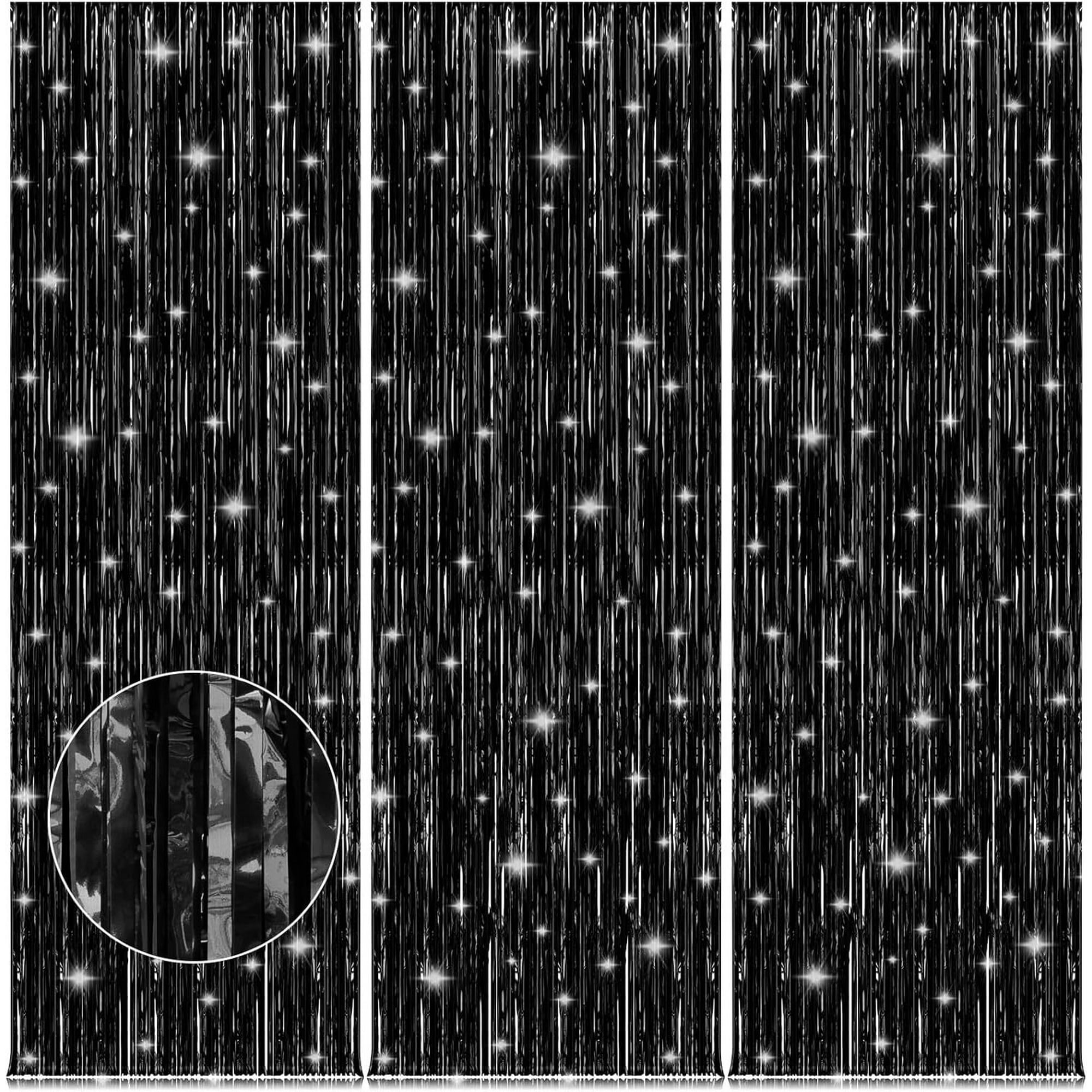 HTSQYL Black Foil Fringe Curtain Backdrop for Party Decorations (Black, 3 Pack, 3.3 ft x 9.9 ft) fciuh