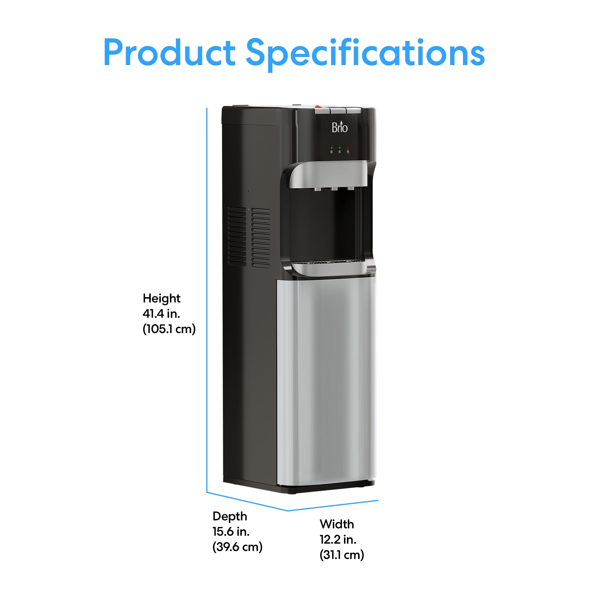 Brio Bottom Load Water Cooler Dispenser with Hot, Cold, and Room Temperature Settings (Silver, 41.4 in) mrpmu