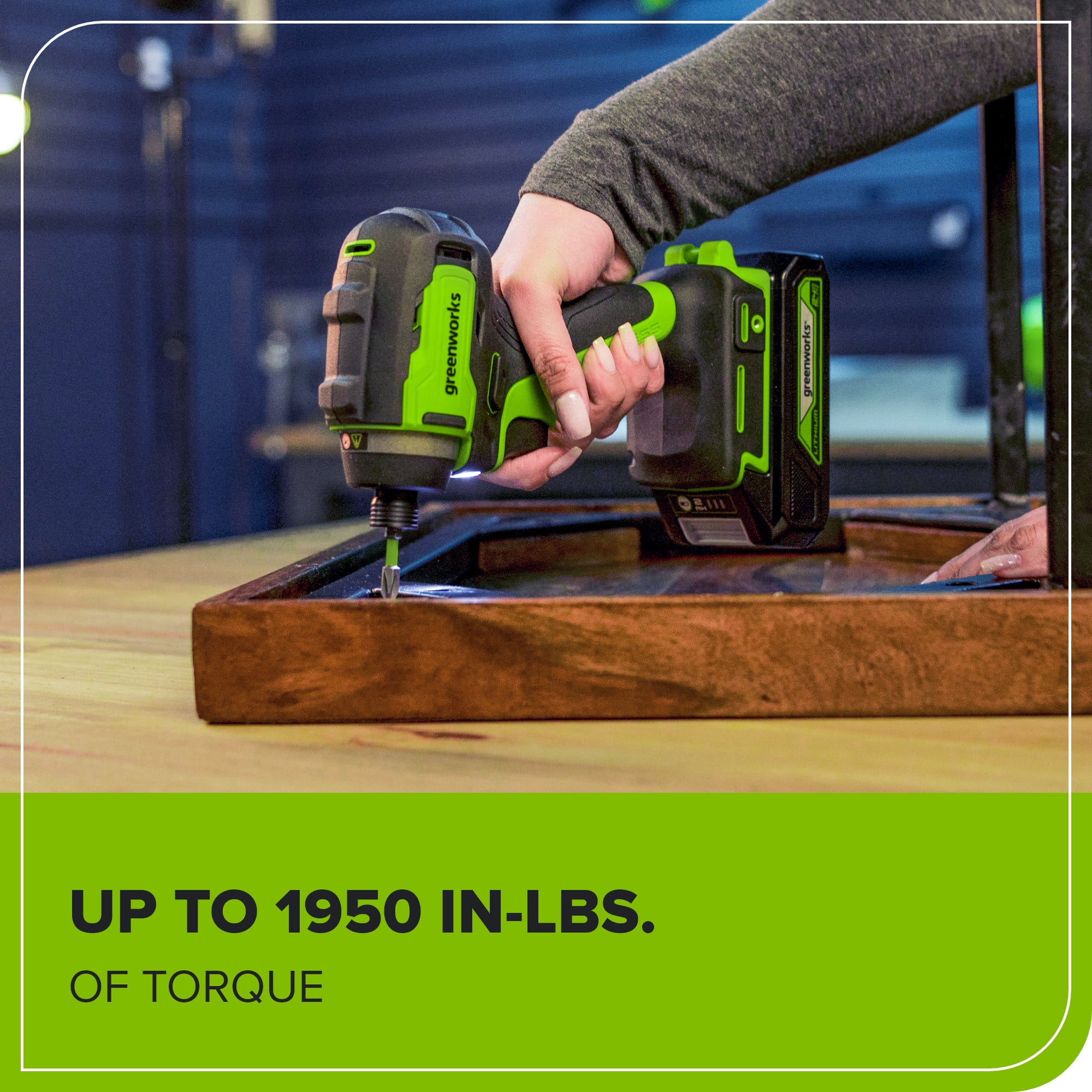 Greenworks 24V Brushless Cordless Impact Driver Kit (Green, 8-Piece Set) vj8tc - Image 3