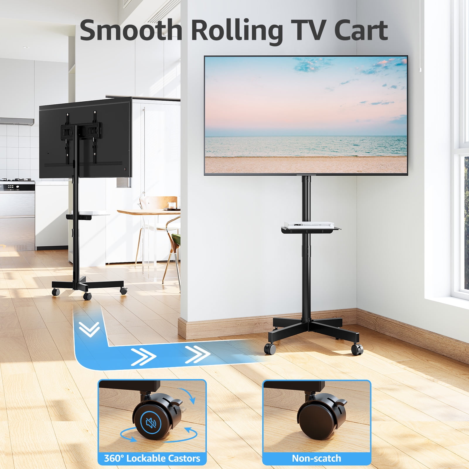 HOMOUNT Mobile TV Stand Rolling TV Cart for 24-60 in Screens (Black, 77 lb Capacity) uqjfn