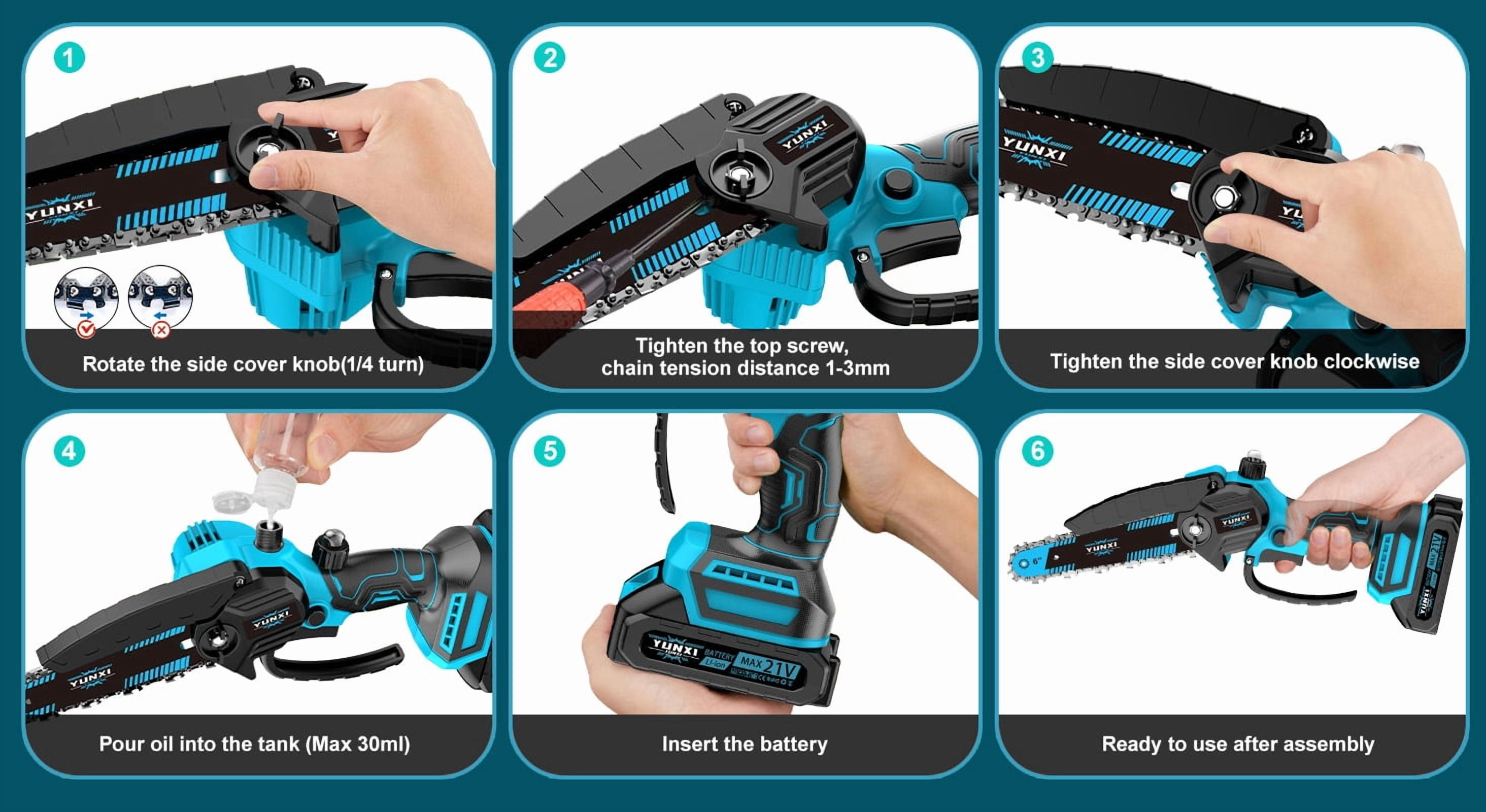 YUNXI 6 Inch Cordless Mini Chainsaw, Electric Handheld Power Saw for Tree Pruning and Garden Wood Cutting (6 in) xyf0j