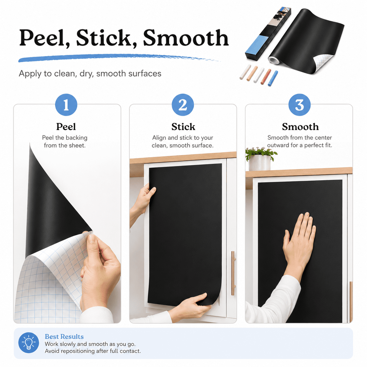 XRSIUX Chalkboard Wall Sticker Roll, Peel and Stick Blackboard Contact Paper for DIY Projects (Black, 18 in x 79 in) ezj2x