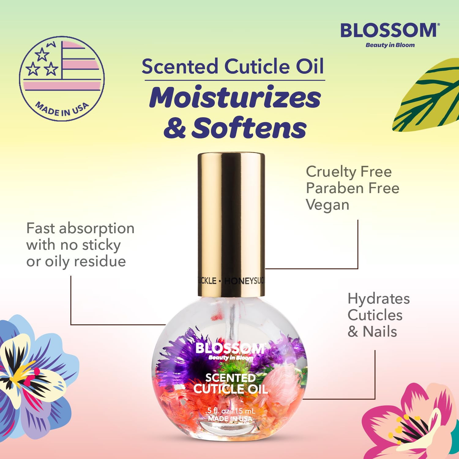 Blossom Honeysuckle Scented Cuticle Oil, Hydrating and Strengthening Nail Treatment (Honeysuckle, 0.5 fl oz) 8iwn4