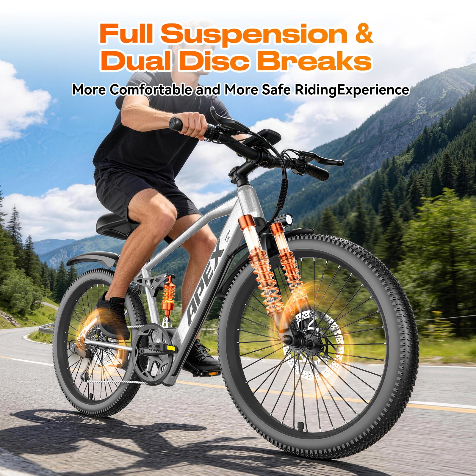 X-Koala 26 in Electric Mountain Bike, 1200W Motor, 25 MPH, 48V Battery, UL 2849 Certified, 7-Speed Ebike with Saddle Suspension (26 in) k4f3w