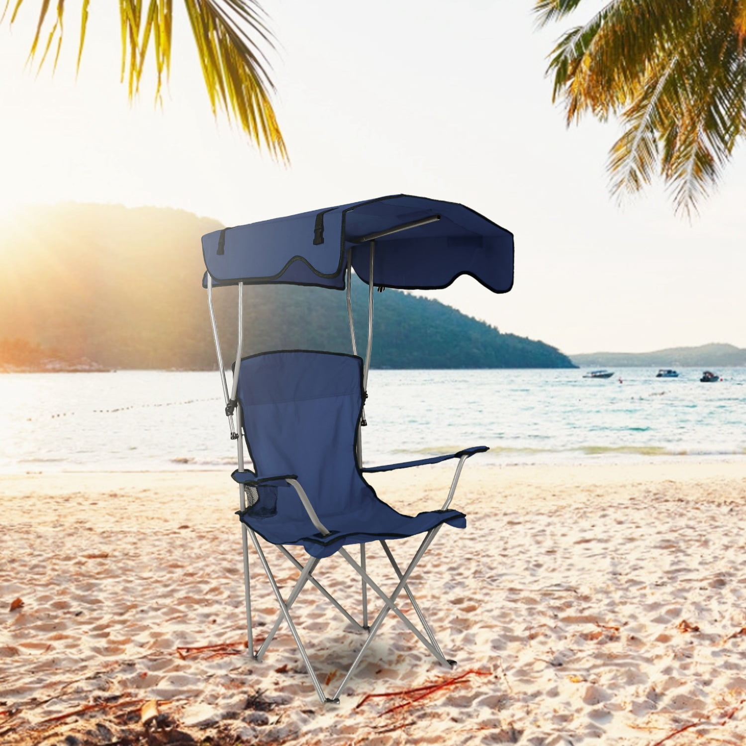 iMountek Folding Beach Chair with Canopy Shade (Navy Blue, 330 lb Capacity) tvr5u
