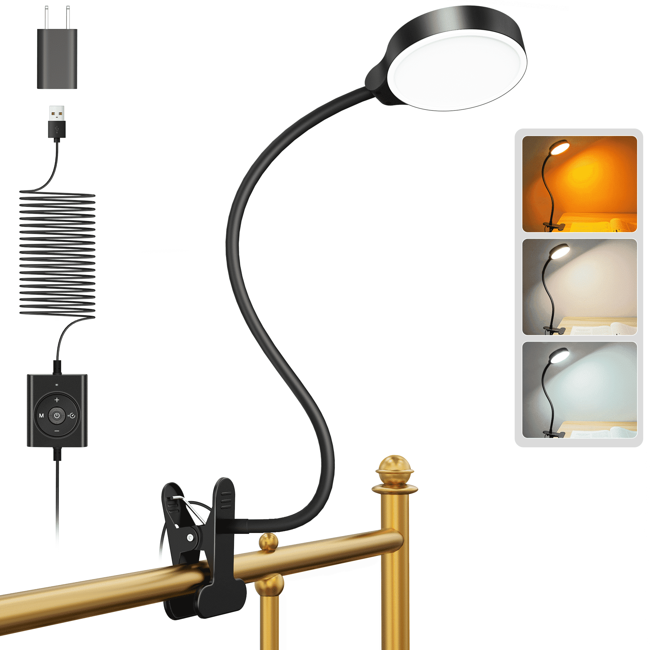 Glocusent 36 LED Clip-on Reading Light, Adjustable Flexible Gooseneck Desk Lamp for Bed Headboard (Black, 78.7 in Cord) kseiy