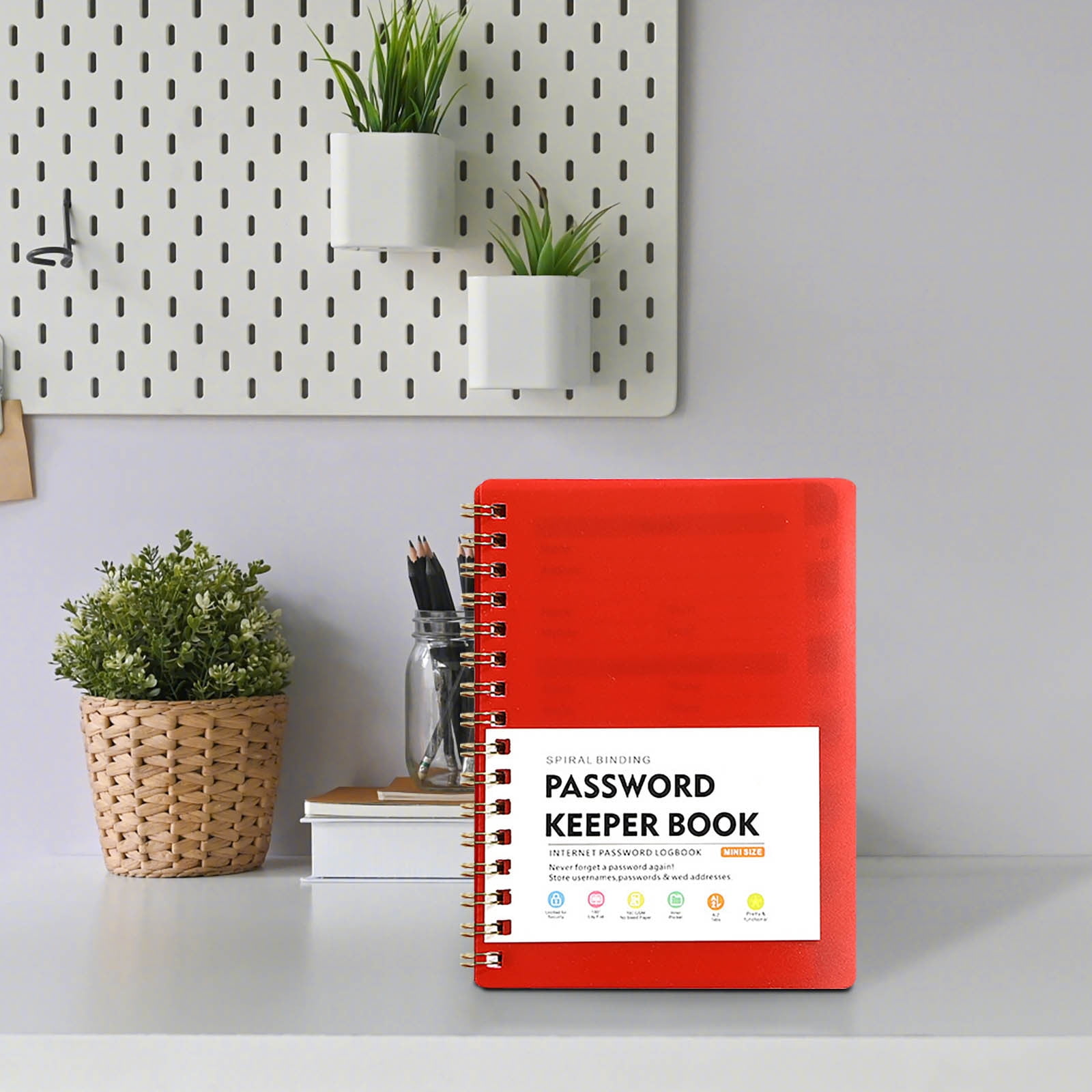 Lydiaunistar Mini A6 Password Notebook with Alphabetical Tabs, Spiral Bound Organizer (Red, 4.25 in x 5.7 in) pcmww