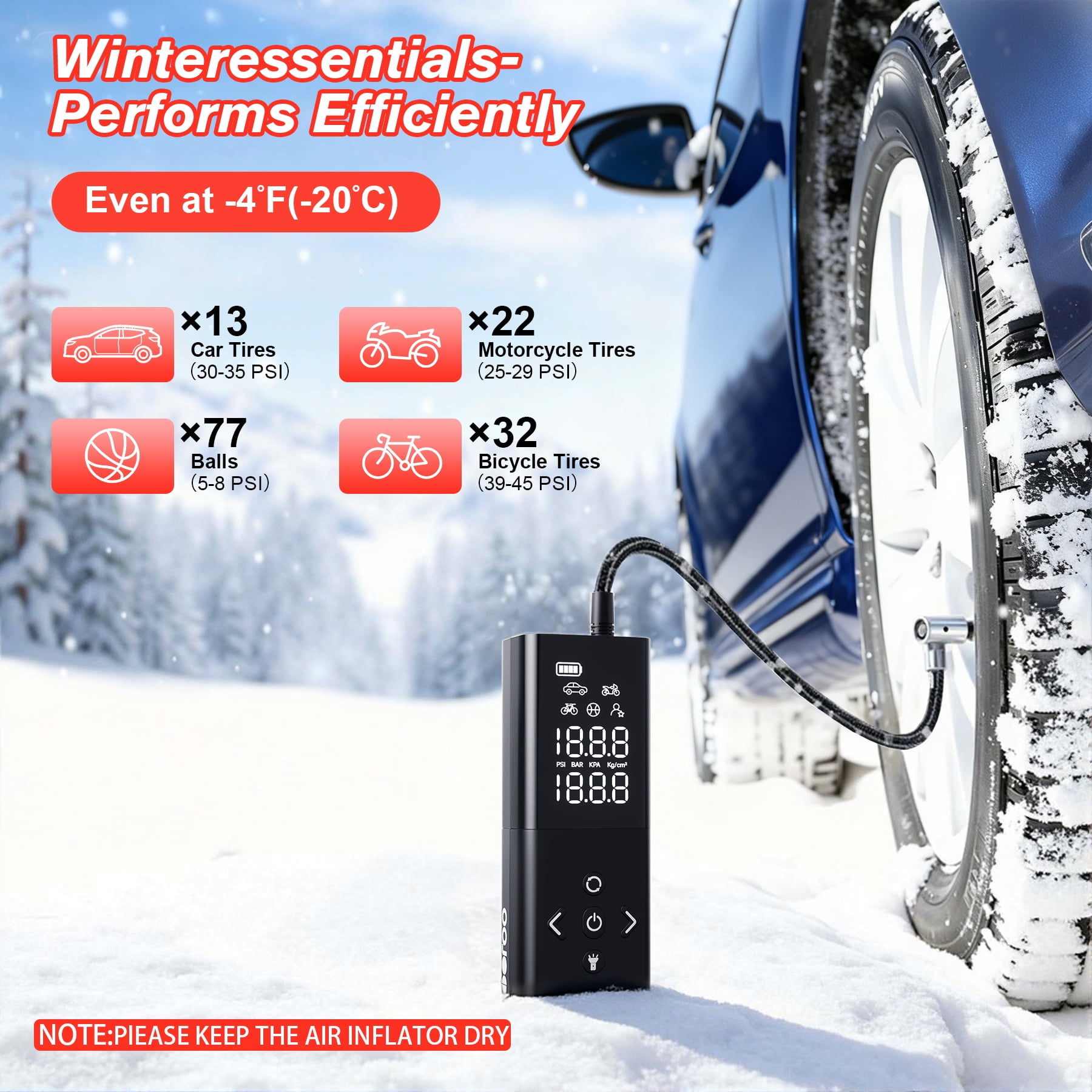 Gooloo AP150 Cordless Tire Inflator Portable Air Compressor, 150 PSI Digital Pump for Car Tires (Black, 6000mAh) 2yewd