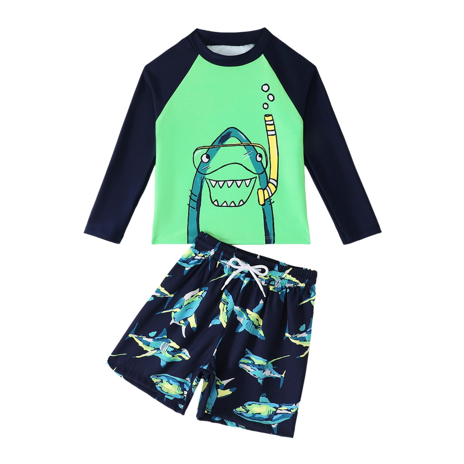 Solthread Toddler Boys Long Sleeve Swimsuit UPF 50+ Quick Dry Beach Outfit (Green, 3T-4T) 09j9j