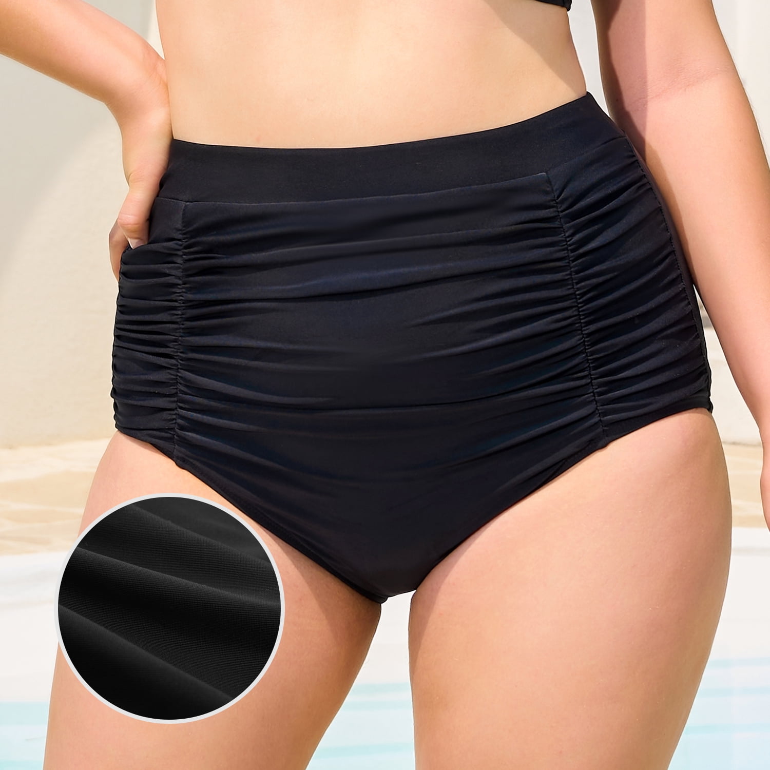 Relleciga Women's High Waisted Bikini Bottom Ruched Tummy Control Swimwear (Black, Small) ybqdi