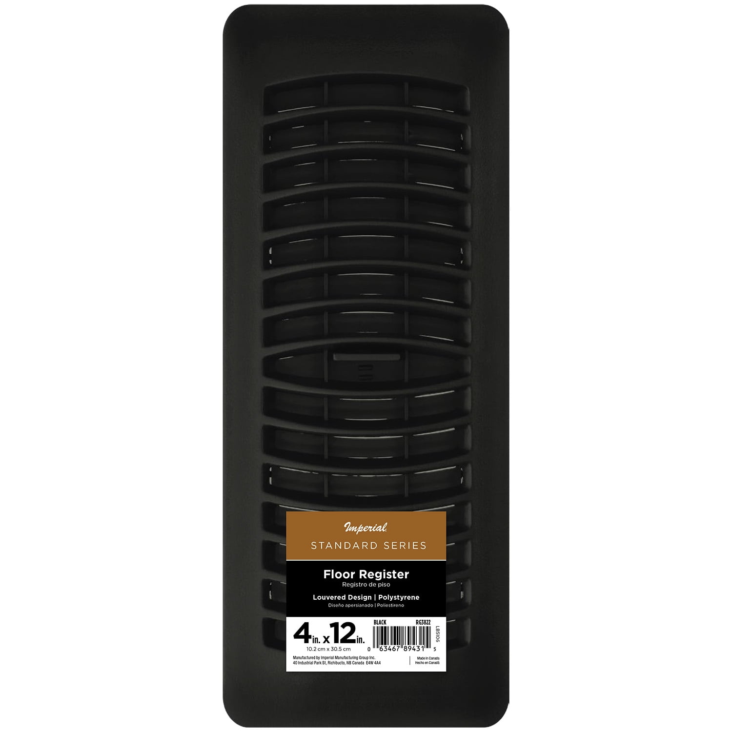 Imperial Louvered Floor Register Vent Cover (Black, 4 in x 12 in) tjjg5