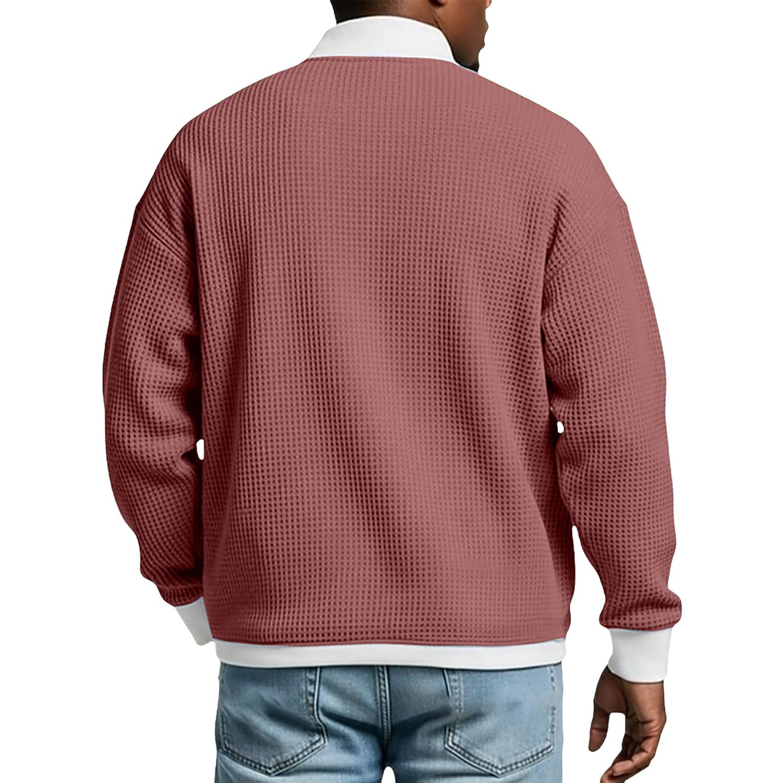 Nokdvo Mens Waffle-Knit Quarter Zip Pullover Long Sleeve Golf Sweatshirt (Wine, L) 63s7n