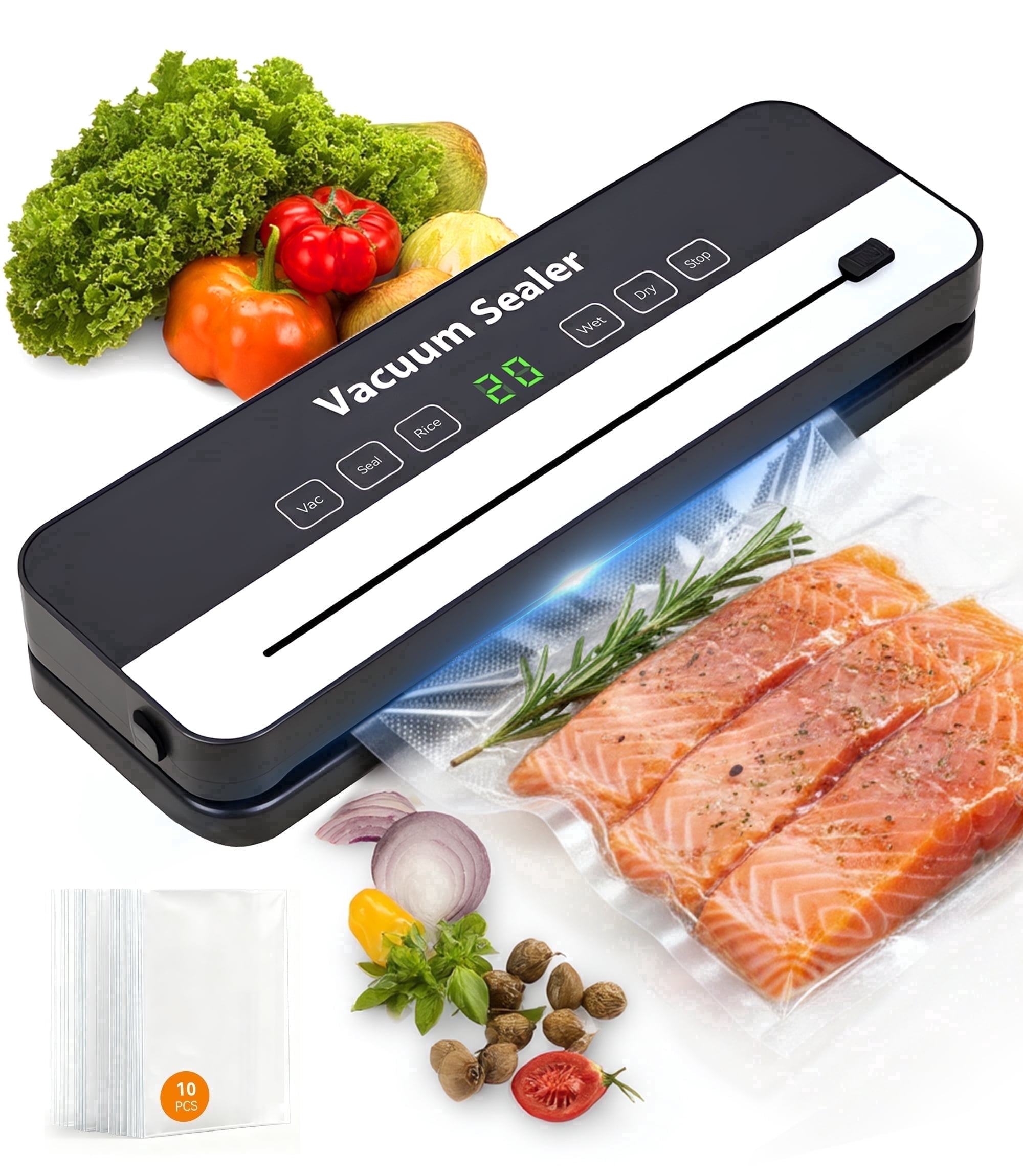 M Buder Vacuum Sealer Machine, Automatic Food Preservation System with Built-in Cutter (Black, 11.8 in) eydpy