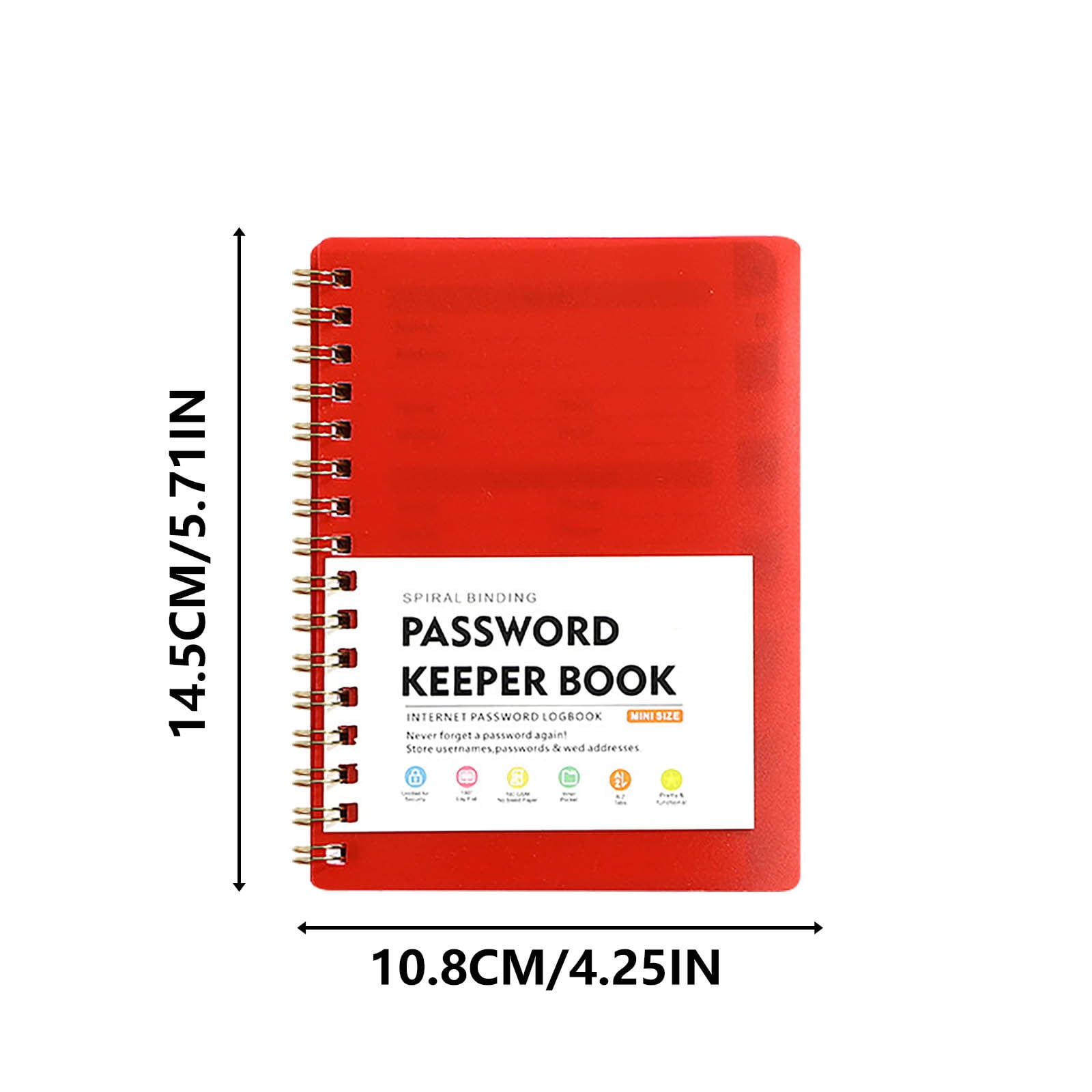 Lydiaunistar Mini A6 Password Notebook with Alphabetical Tabs, Spiral Bound Organizer (Red, 4.25 in x 5.7 in) pcmww