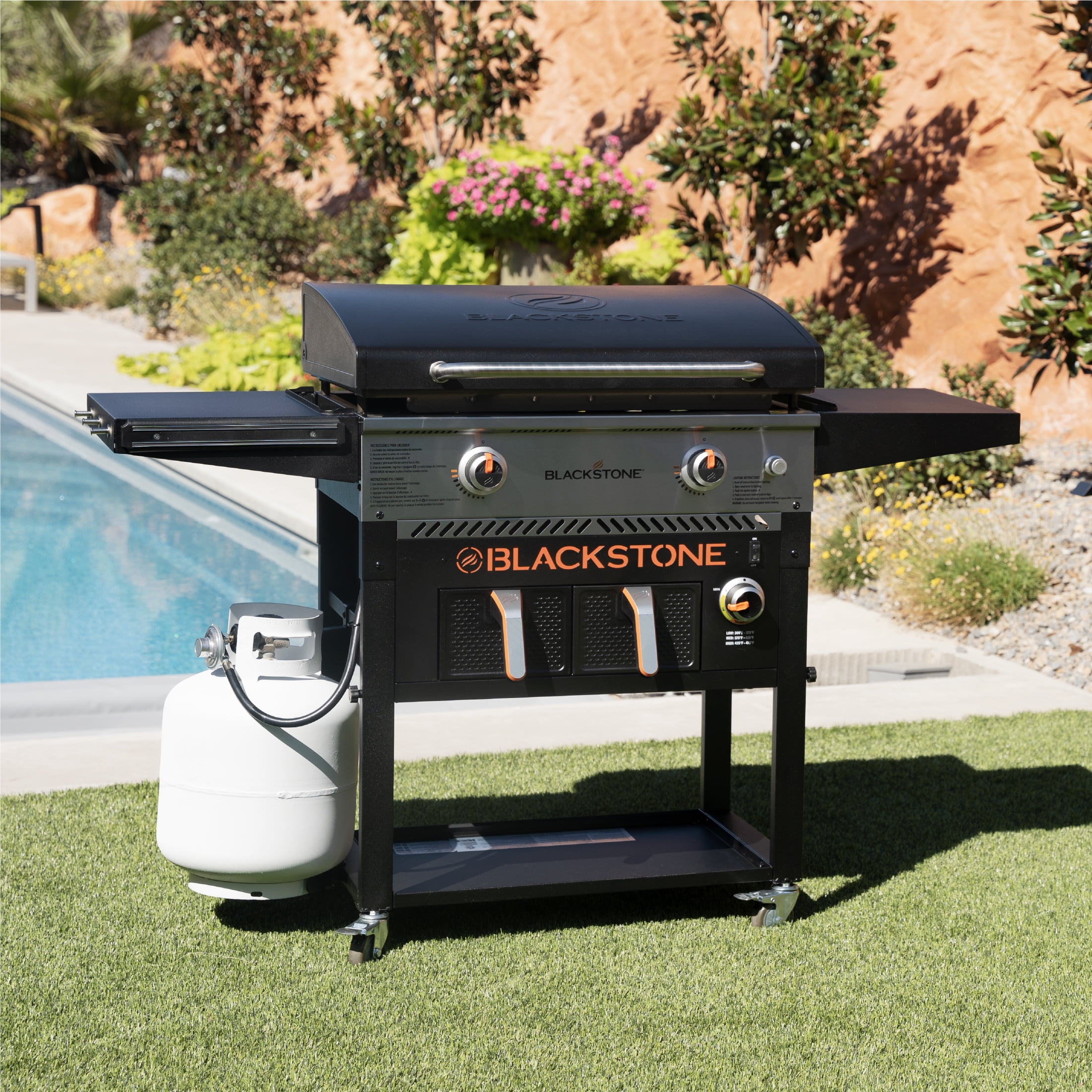 Blackstone 28-inch Outdoor Propane Griddle and Air Fryer Combo with Hood (Black, 524 sq in) ime8u