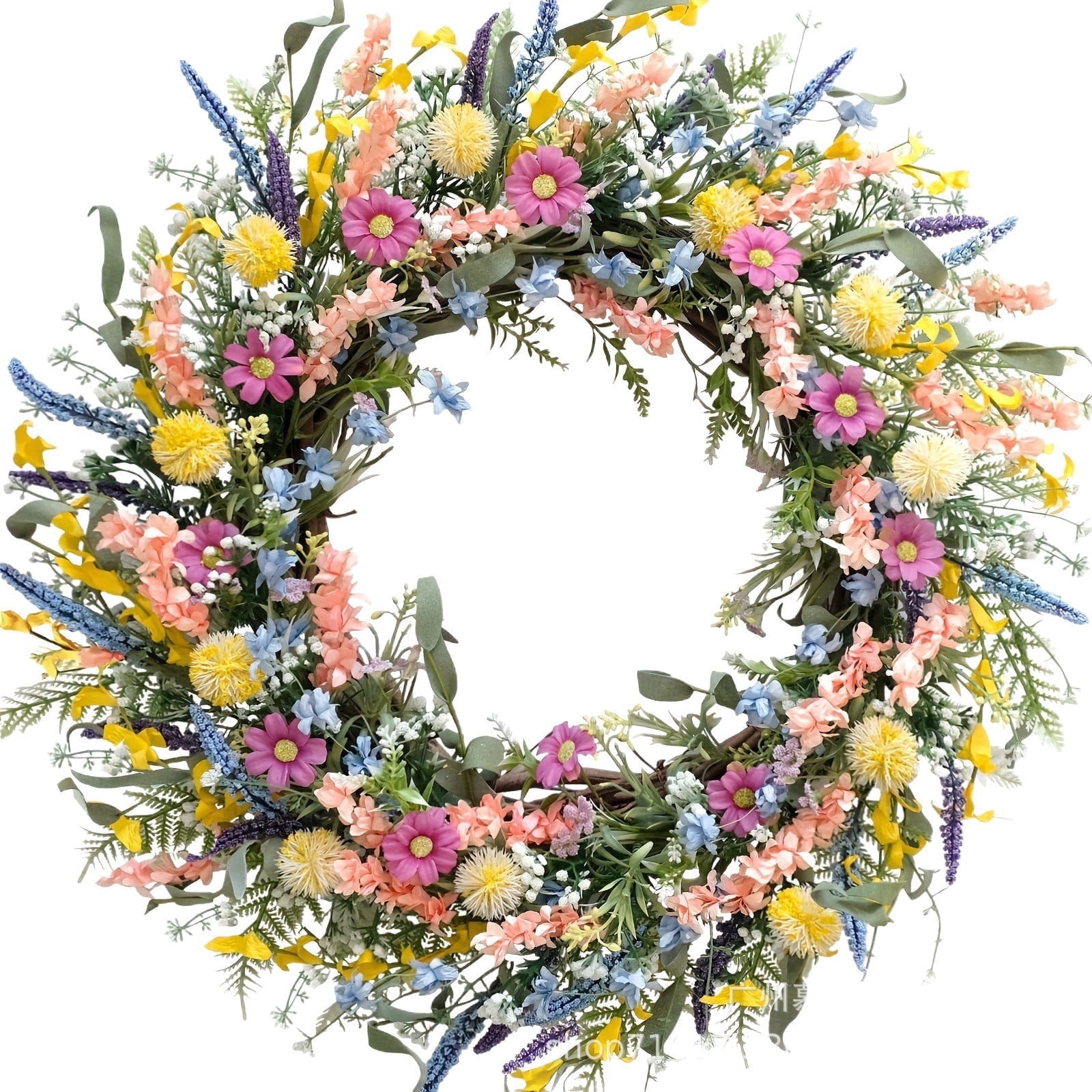 KLPIZB Spring Summer Floral Wreath, Daisy and Lavender Farmhouse Decor for Front Door (Multicolor, 18 in) 9hbjh