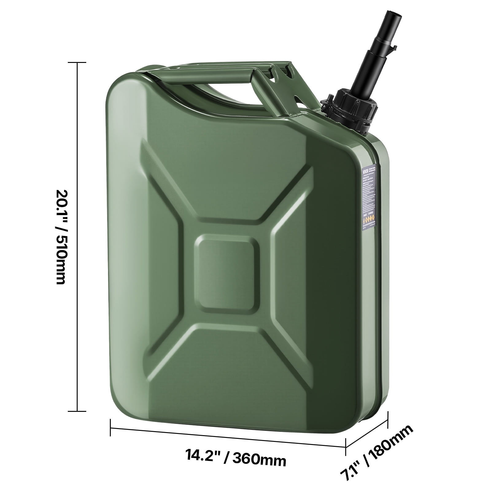 VEVOR Metal Fuel Container, 5.3 Gallon Jerry Can with Spout and Comfort Handle, Leakproof Gas Tank for Cars and ATVs (Green, 5.3 Gallon) 0ix4v