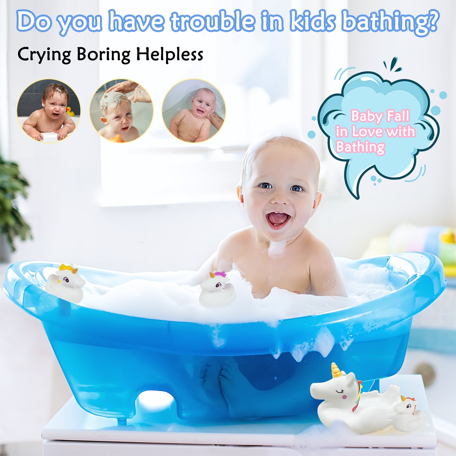 Timy Unicorn Bath Toy Set Floating Water Spray Toys for Toddlers (White, 4 Pcs) npju6