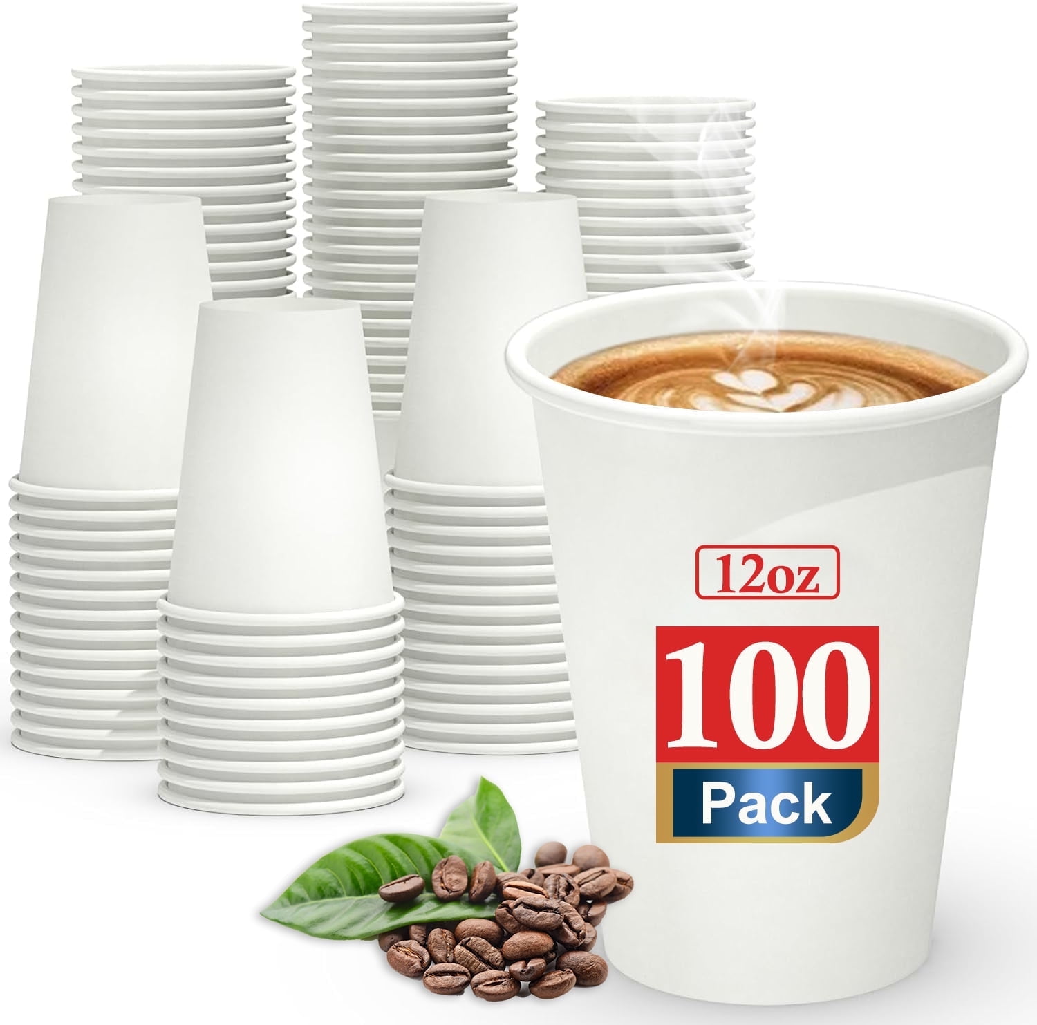 Alpacasso Disposable Paper Cups for Hot and Cold Beverages (White, 100 Pack, 12 oz) dmrwj