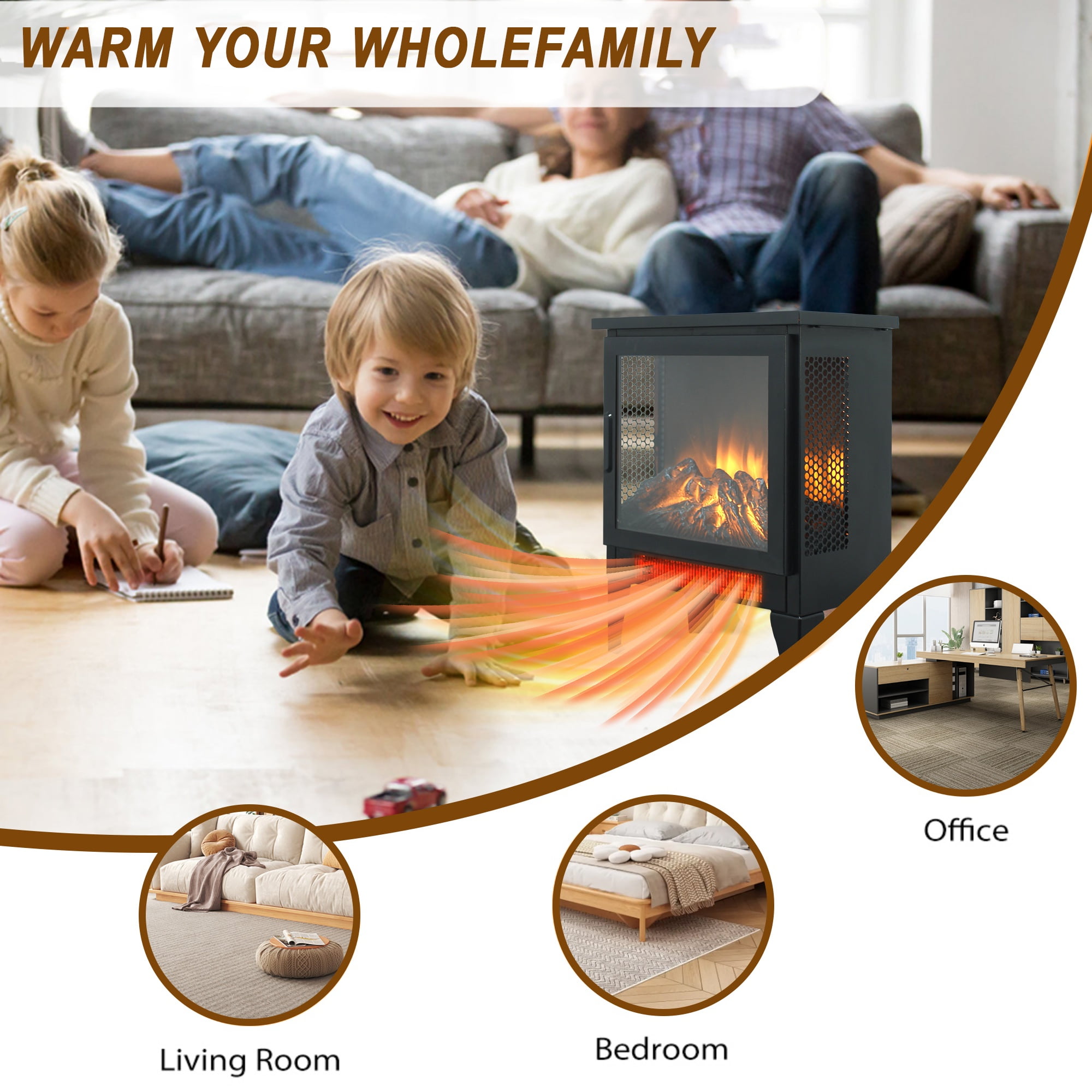 Seizeen Portable Electric Fireplace Heater with Remote Control (Black, 18 in) t8o8y