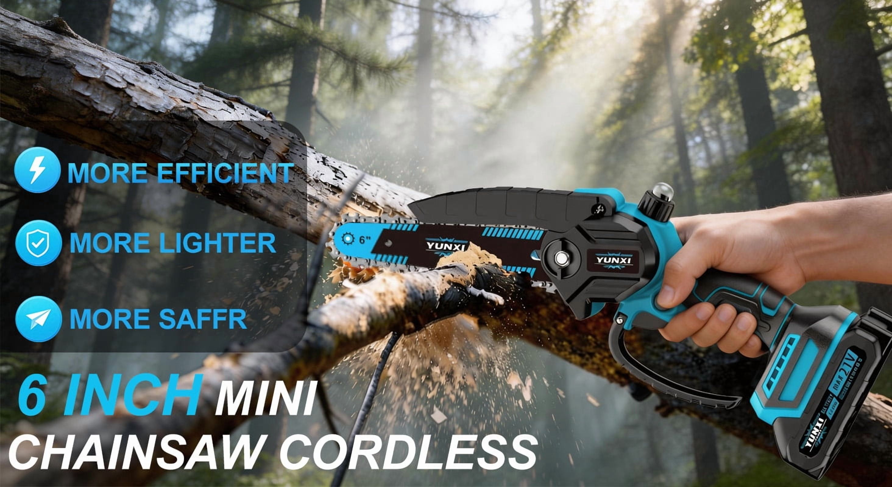 YUNXI 6 Inch Cordless Mini Chainsaw, Electric Handheld Power Saw for Tree Pruning and Garden Wood Cutting (6 in) xyf0j