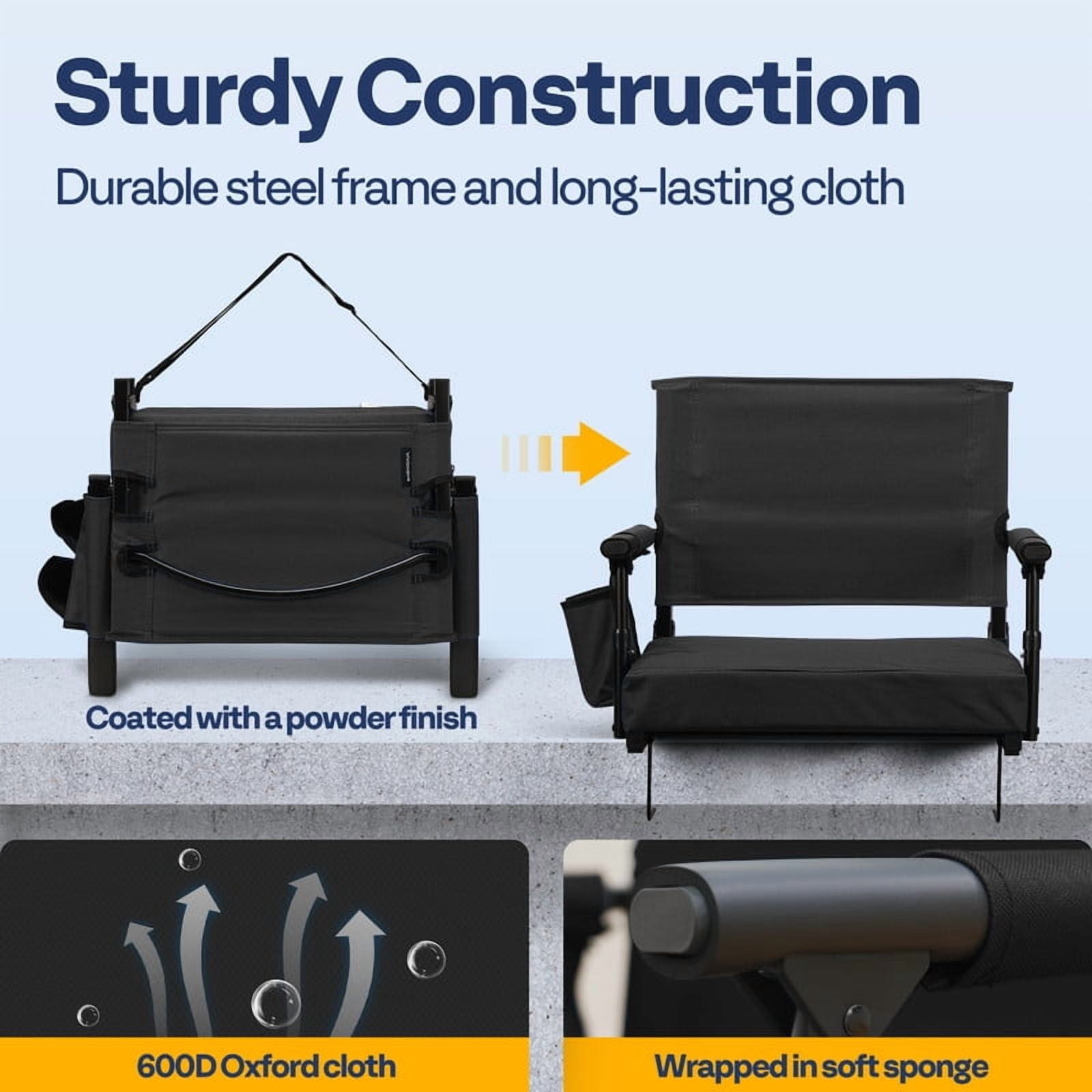 SPECSTAR Stadium Seat with Back Support and Cushion (Black, 18.1 in x 14.0 in) 1ot4a