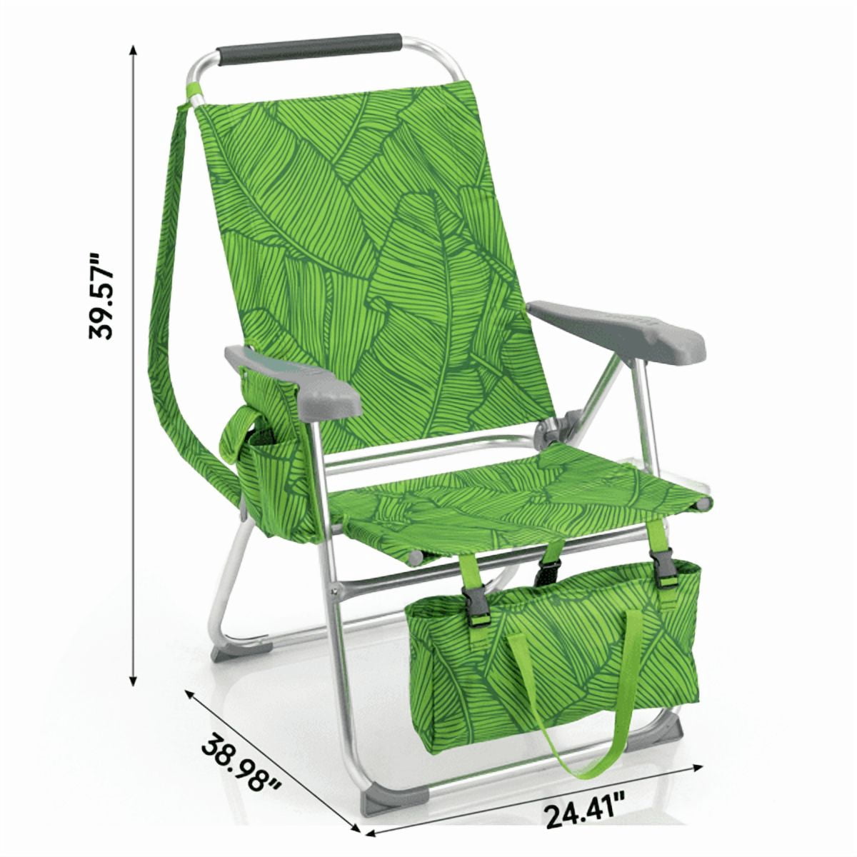 Alvantor 7-Position Folding Beach Chair with Headrest and Cup Holder (Green, 17 in High Seat) bivmg