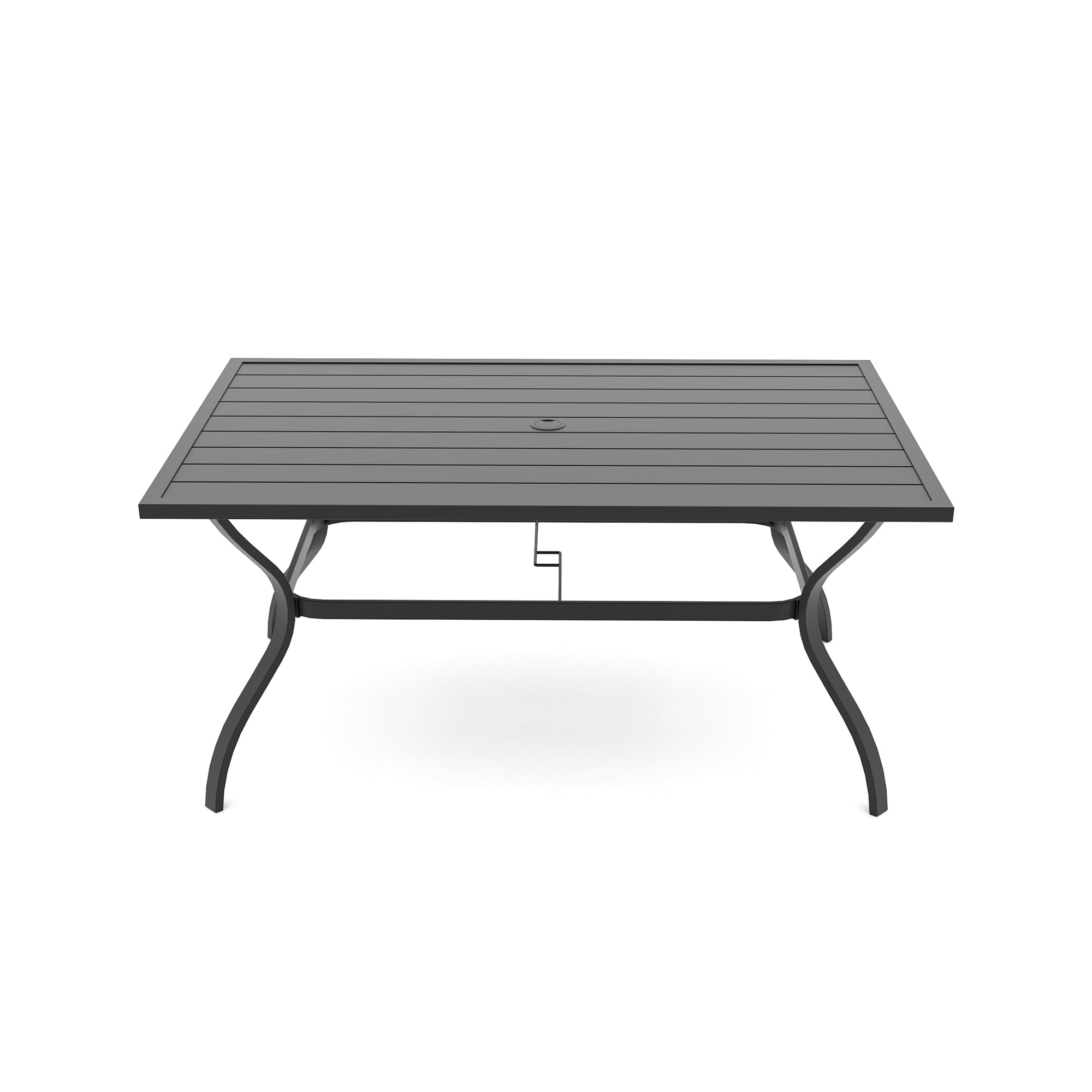 Anmutig 7-Piece Outdoor Patio Dining Set with 60 in x 38 in Steel Slat Table and 6 Stackable Chairs (Black) f4sbl
