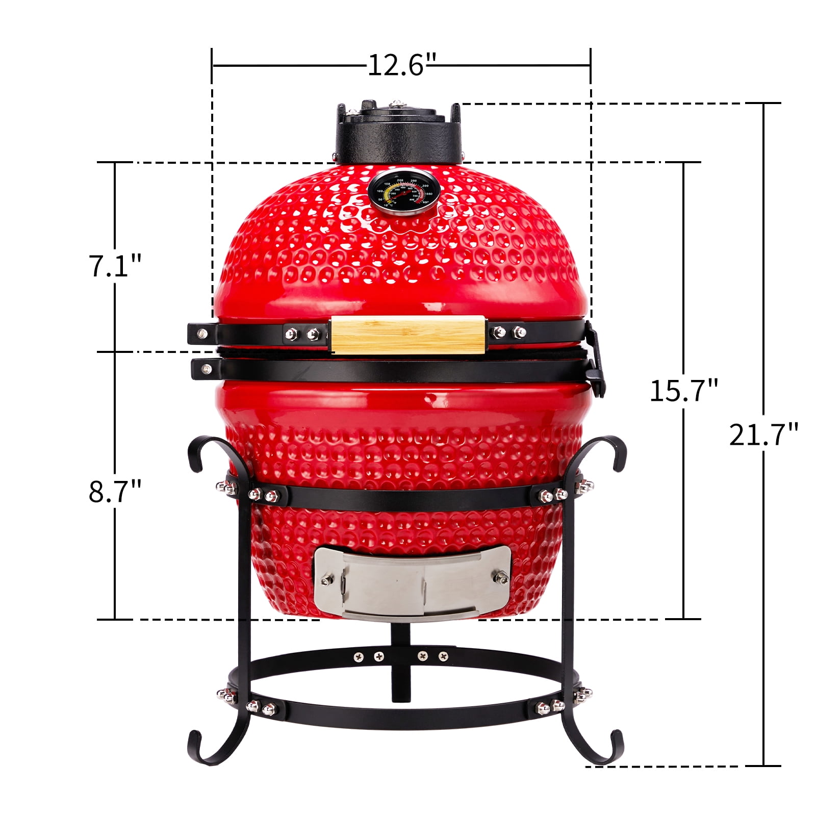 BAYUELSWU 13in Round Ceramic Charcoal Grill, Portable Kamado BBQ Smoker for Outdoor Cooking (Red, 13 in) ur8xx
