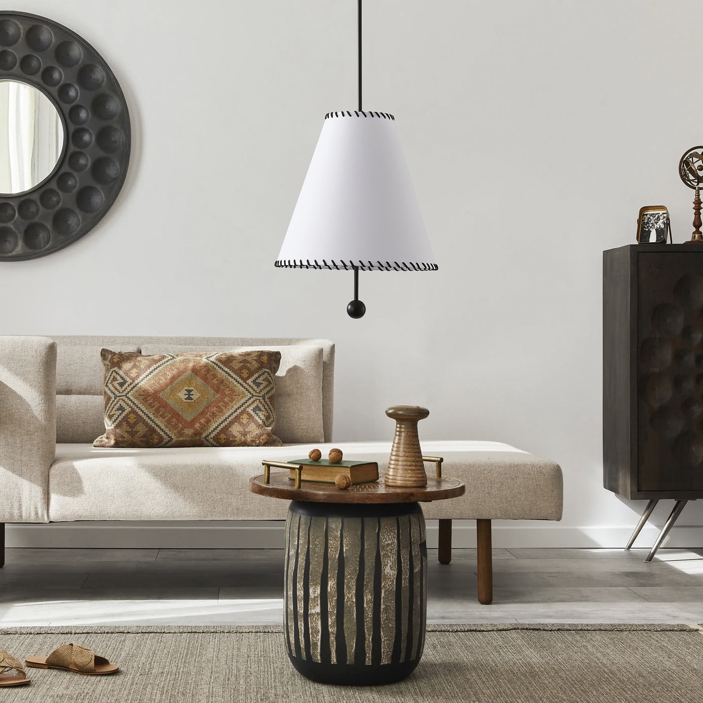 Aiwen Vintage Pendant Light, Industrial Farmhouse Ceiling Lamp with Linen Cone Shade (White, 16.5 in) i17a3