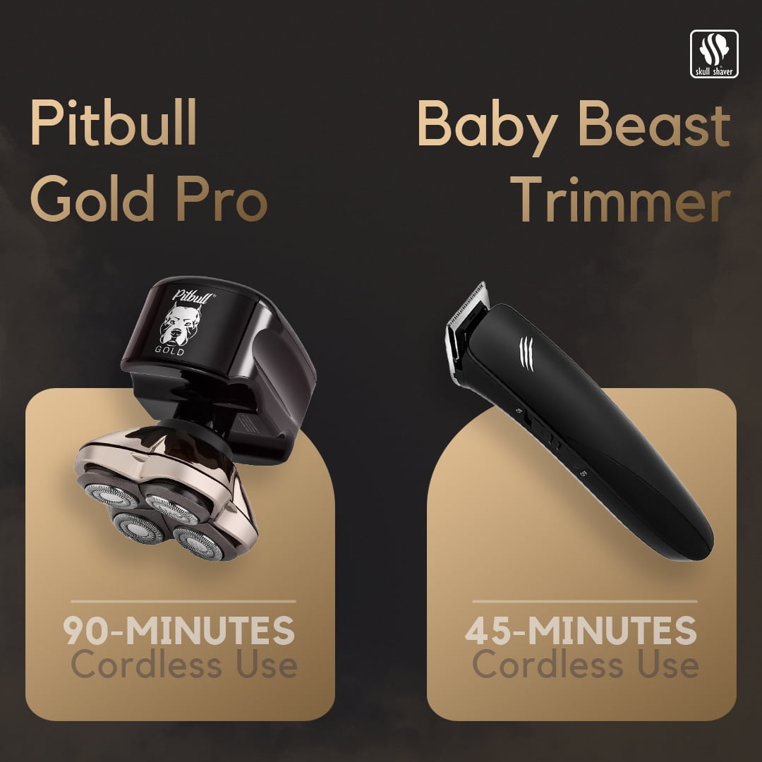 Skull Shaver Pitbull Gold PRO Electric Head Shaver and Baby Beast Trimmer Combo Set (Gold, 2-Piece Kit) tdqb4