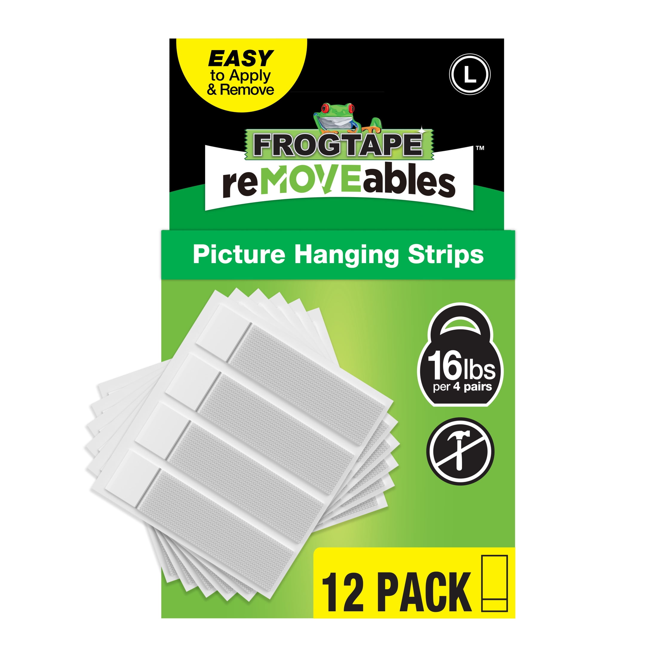 FrogTape reMOVEables Large Picture Hanging Strips (White, 12 Pairs) l6is2