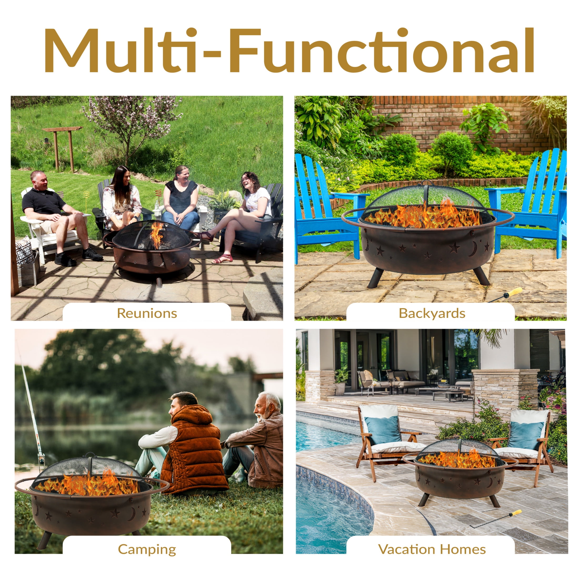 Sunnydaze Decor Cosmic Outdoor Fire Pit Wood Burning Patio Backyard Fireplace (Celestial Design, 42 in) 6ug0v