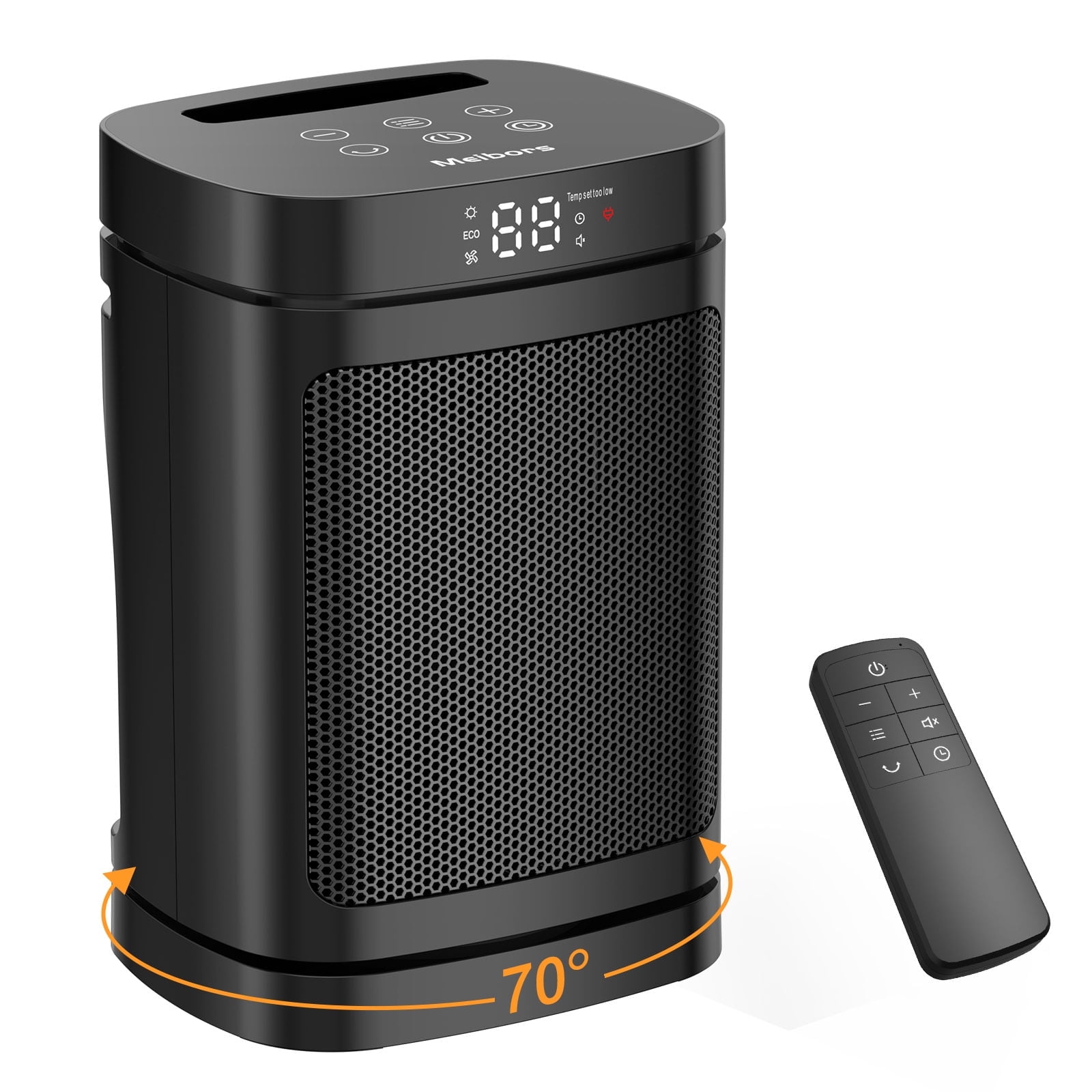 Meibors Compact Indoor Electric Space Heater with Remote Control, 3 Heat Settings, ECO Mode, and Wide-Angle Oscillation (Black, 1500W) j9aln
