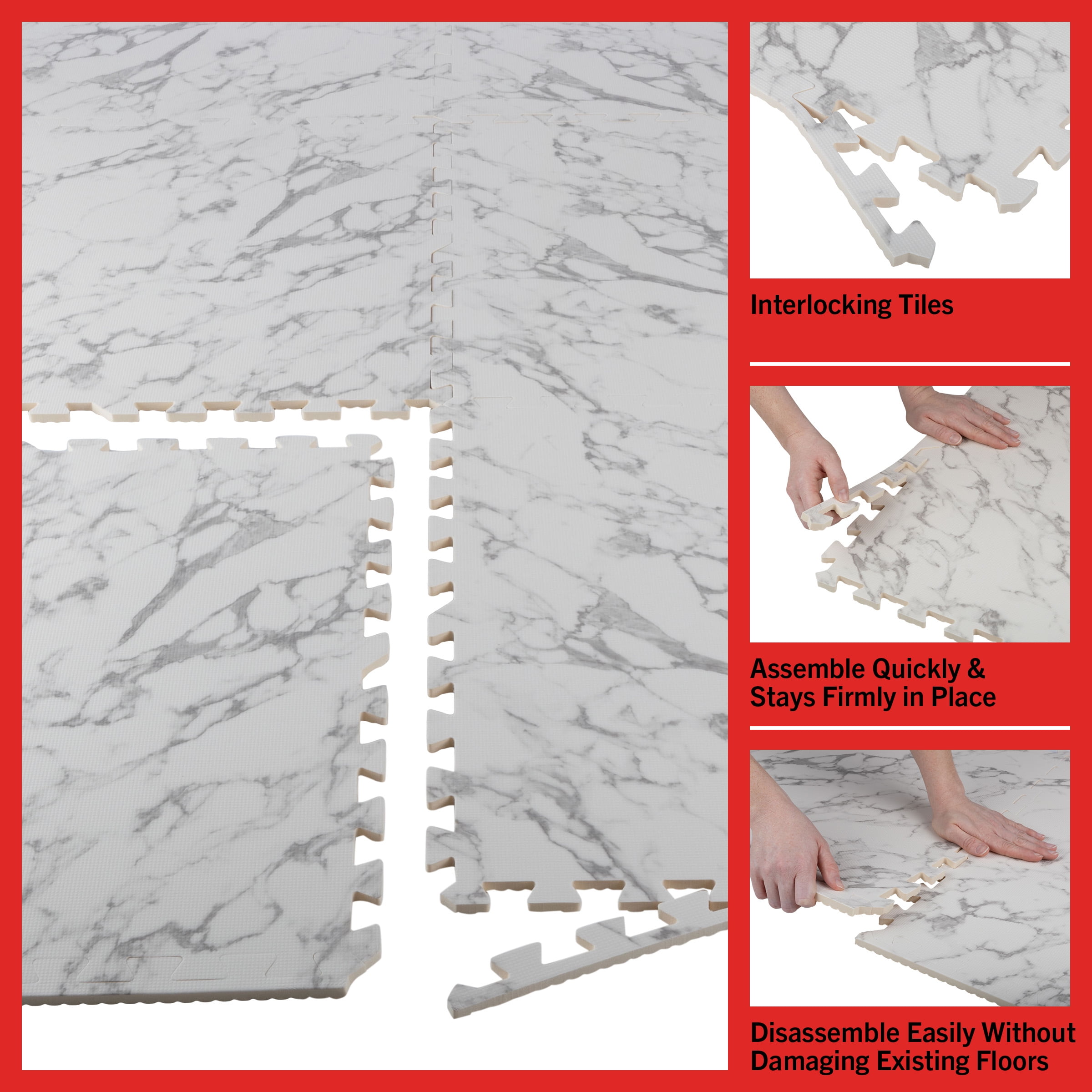 Stalwart Foam Floor Tiles Interlocking Gym Mat and Baby Play Area (White Marble, 24 sq ft) afiu2