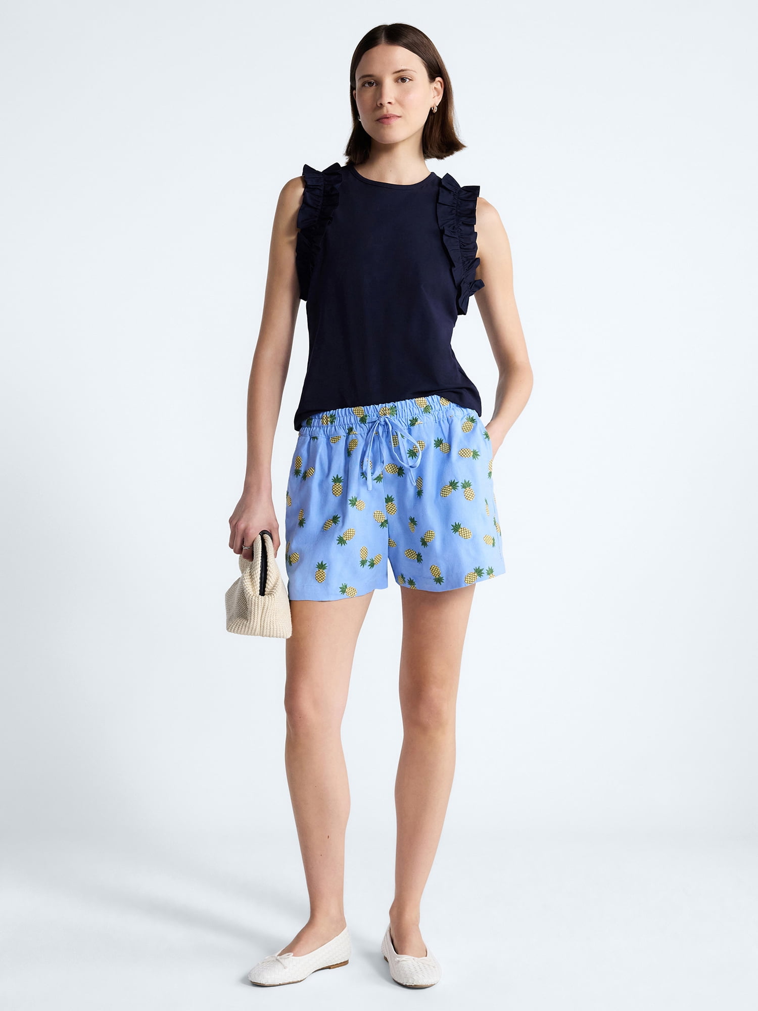 Free Assembly Women's Linen Blend Embroidered Shorts (Blue, XS) xfz4c