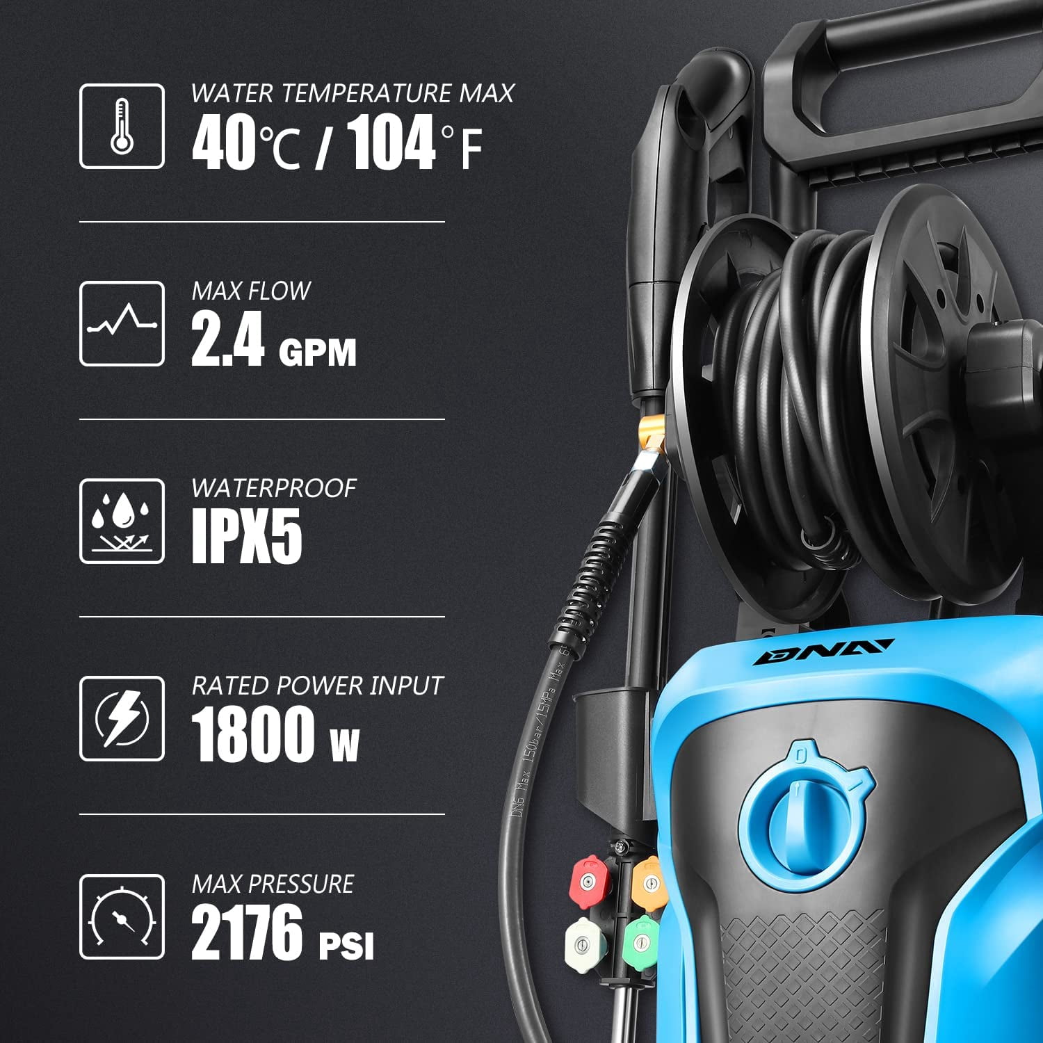 DNA Motoring Electric High-Pressure Power Washer Cleaner (Blue, 2176 PSI) w7km8
